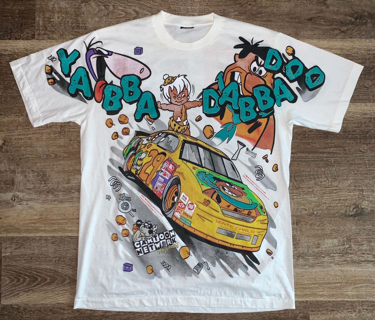NASCAR Vtg 1996 Flintstones Nascar White T-Shirt All Over Print | Grailed