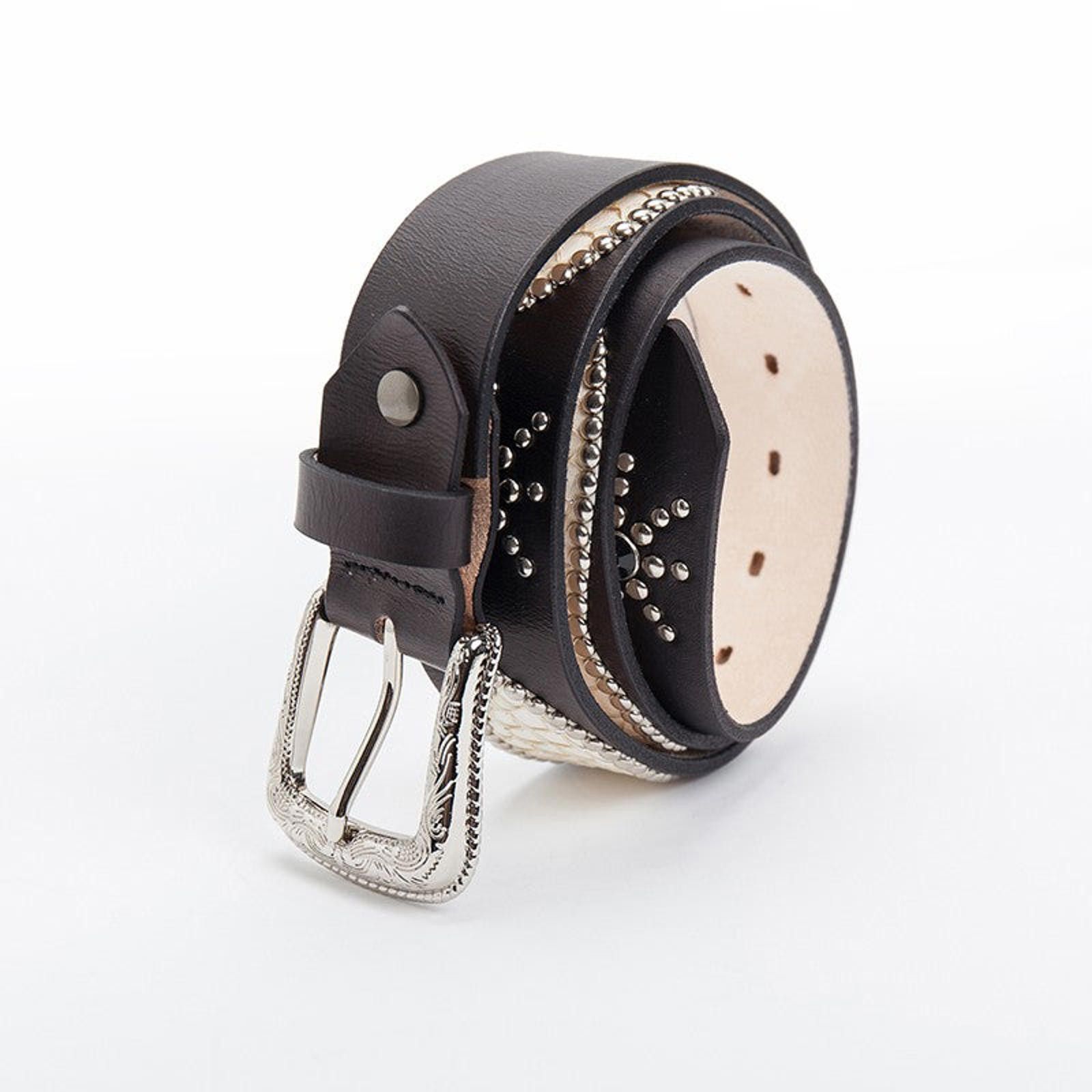 Leather × Vintage Hand-Dyed Veg-Tan Belt – Retro Claw Bead, Fish Skin Detail Size ONE SIZE - 2 Thumbnail
