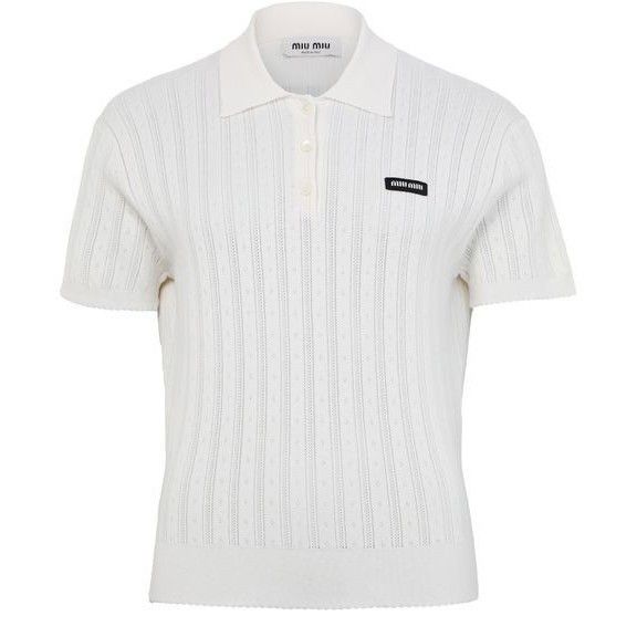 MIU MIU Shirt Style Polo White Cashmere Sweater New & Authen