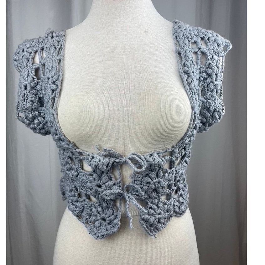 Other Gray Crochet Tie front Corset Shrug (S) Festival Y2K Style Size S / US 4 / IT 40 - 1 Thumbnail