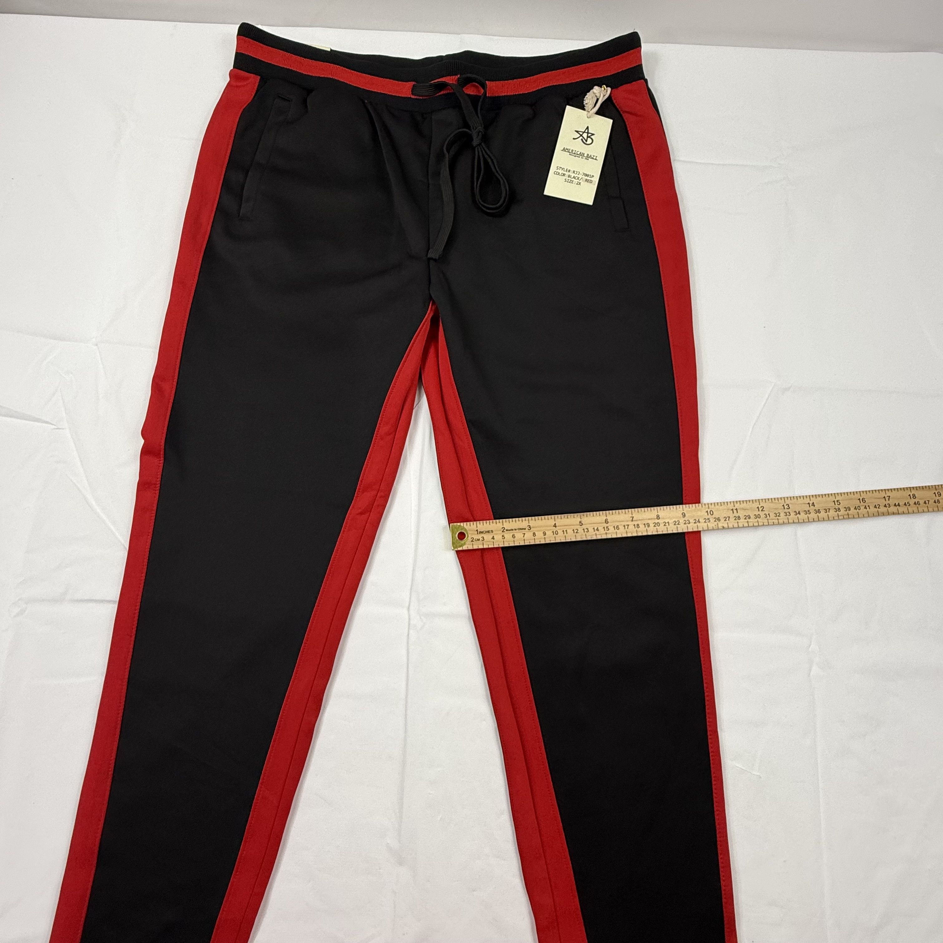 Other American Bazi Mens Black Red Side Stripe Track Pants 2X Size US 36 / EU 52 - 2 Thumbnail