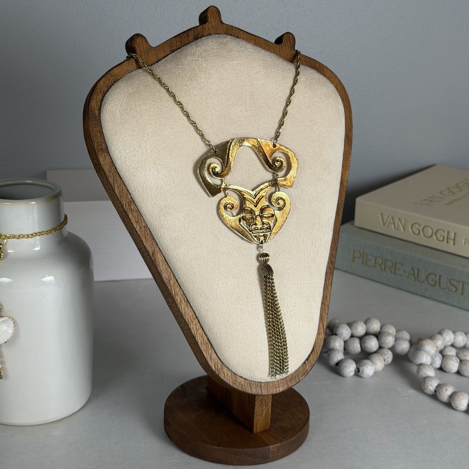 Other VTG 1970s Tribal Gold-Tone Mayan Mask Pendant Necklace 24" Size ONE SIZE - 2 Thumbnail