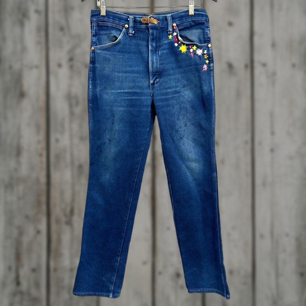 Wrangler VINTAGE Wrangler Jeans Men 33x34 Denim Western Embroidered Upcycle Wrangler Jeans 90s Cowboy USA Size US 33 - 1 Thumbnail