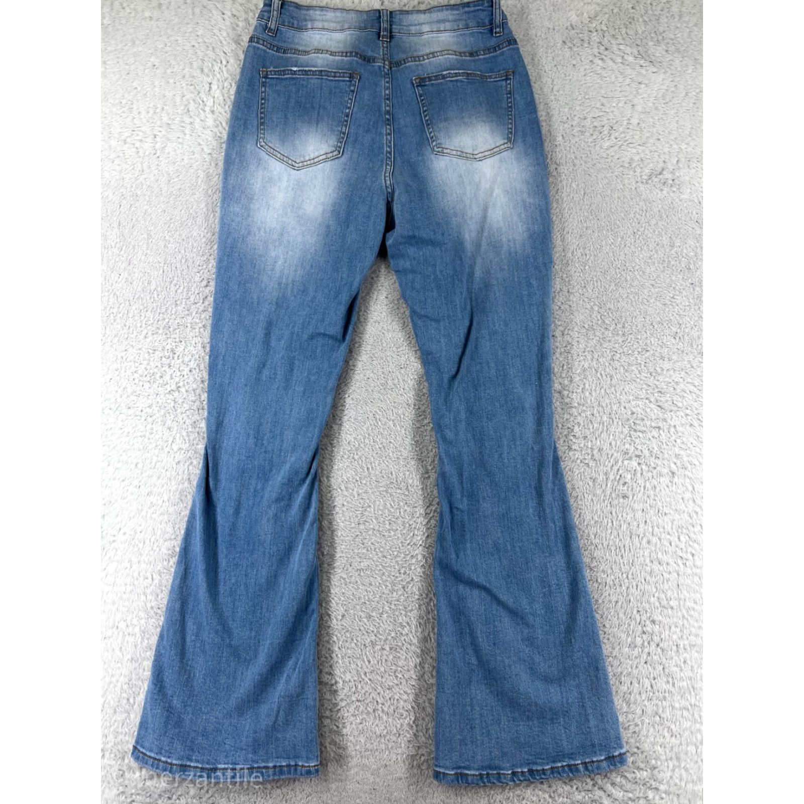 Old Navy Old Navy Flared Jeans Womens Large Blue Denim Distressed Light Wash 100% Cotton Size 36" / US 14 / IT 50 - 2 Thumbnail