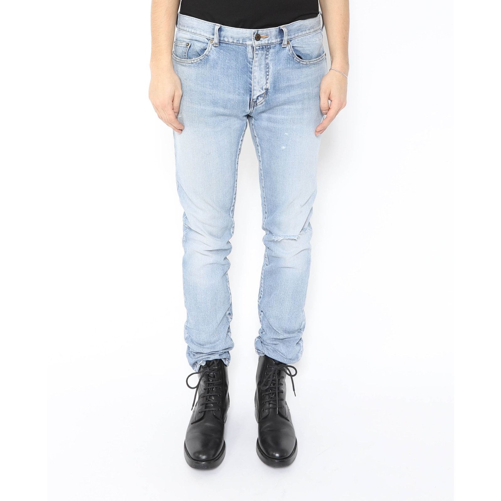 Saint Laurent Paris Knee-Rip Jeans in Light Washed Denim Size US 34 / EU 50 - 10 Thumbnail