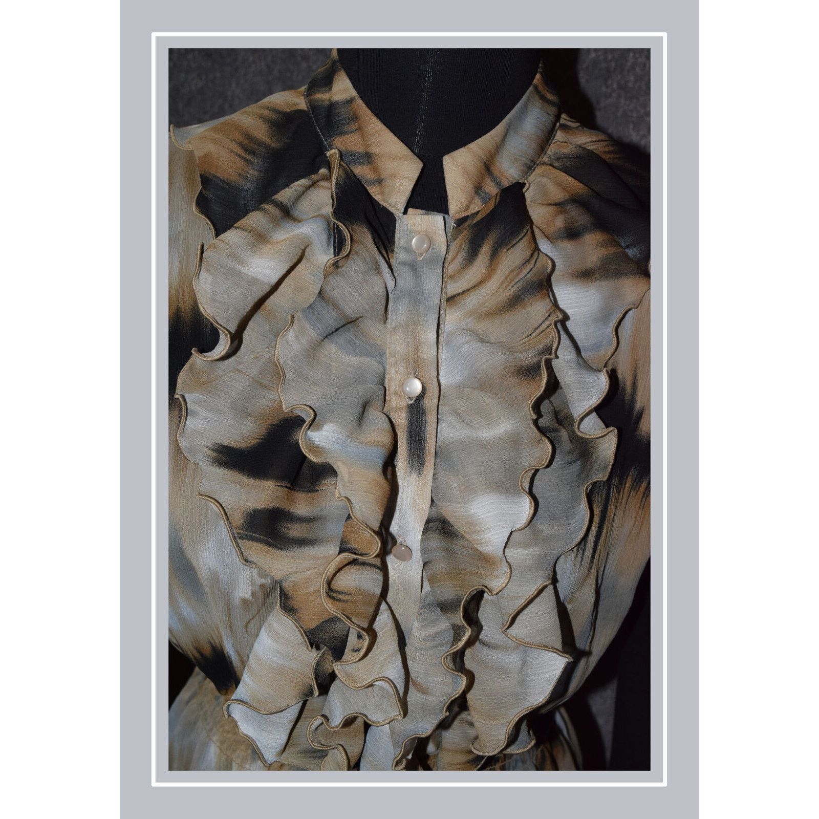 Vintage Speak 2 Me Black & Tan Ruffle Flutter Cap Sleeve Blouse SZ M Size M / US 6-8 / IT 42-44 - 3 Thumbnail