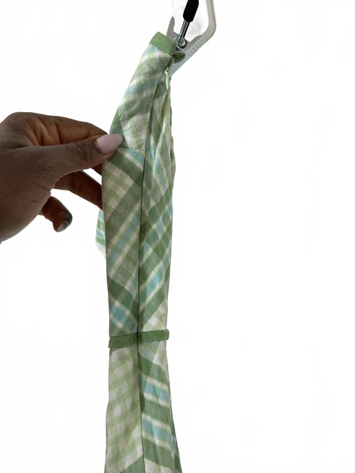 Designer Vintage Retro 70s style Green Plaid Strapless Dress Size M / US 6-8 / IT 42-44 - 3 Thumbnail
