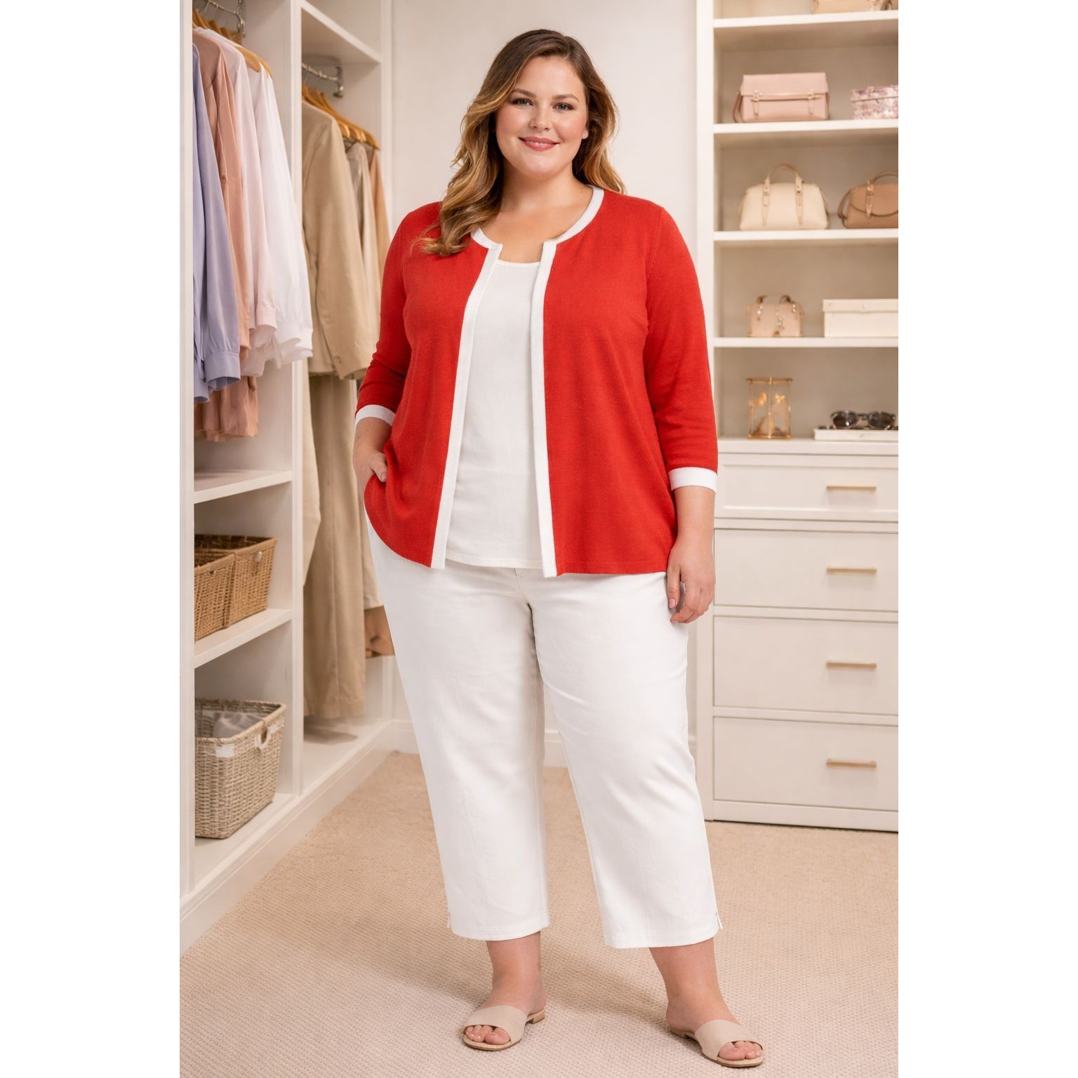 Other Women's Evie Red Cardigan 2X Open Front & George Pants 20W S Size XXL / US 16-18 / IT 52-54 - 1 Thumbnail