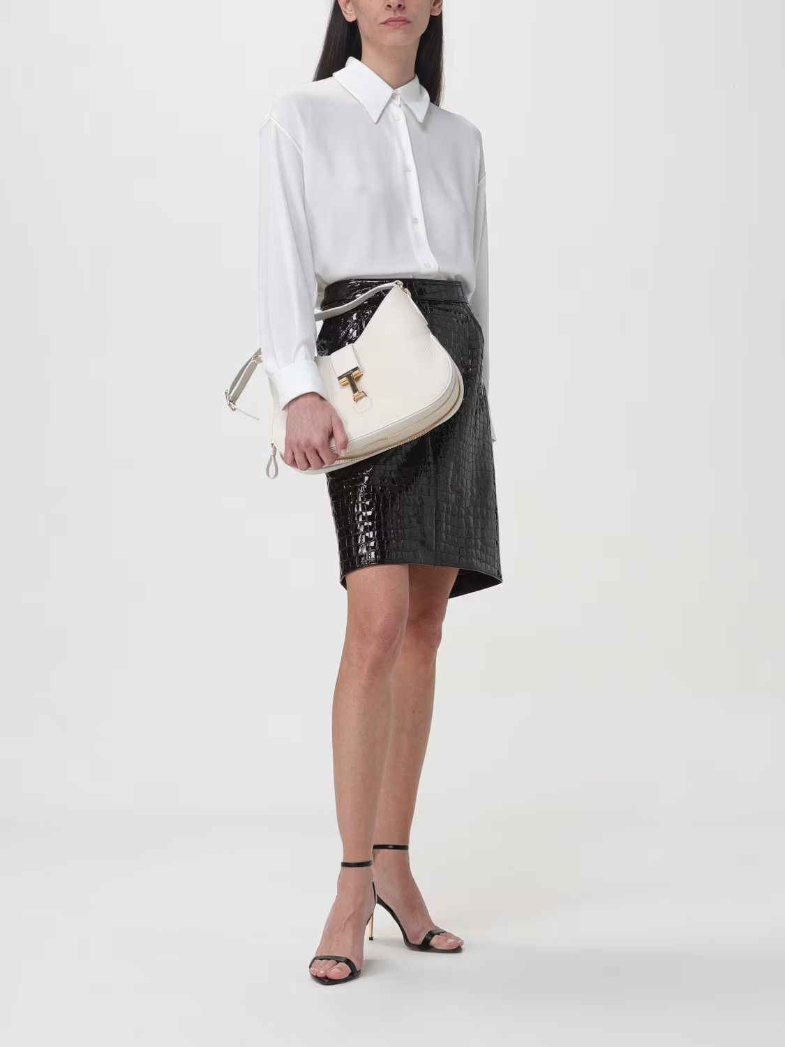 Tom Ford o1w1db10525 GCL871 Crocodile-effect Leather Mini Skirt Black Size 26" / US 2 / IT 38 - 2 Thumbnail