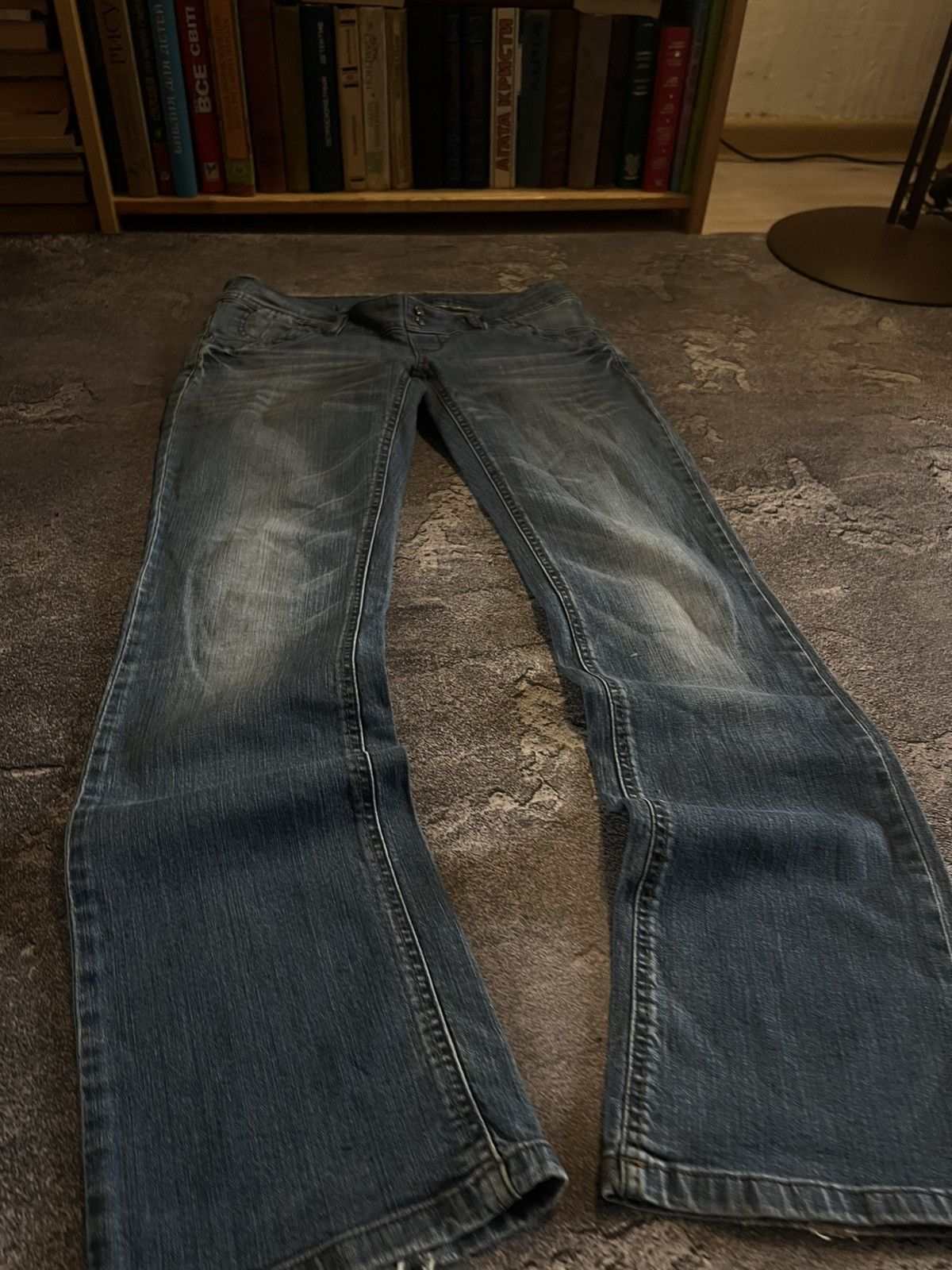 Japanese Brand Distressed Flared Slim Jeans / Faded Drip Style Y2K Size US 30 / EU 46 - 2 Thumbnail