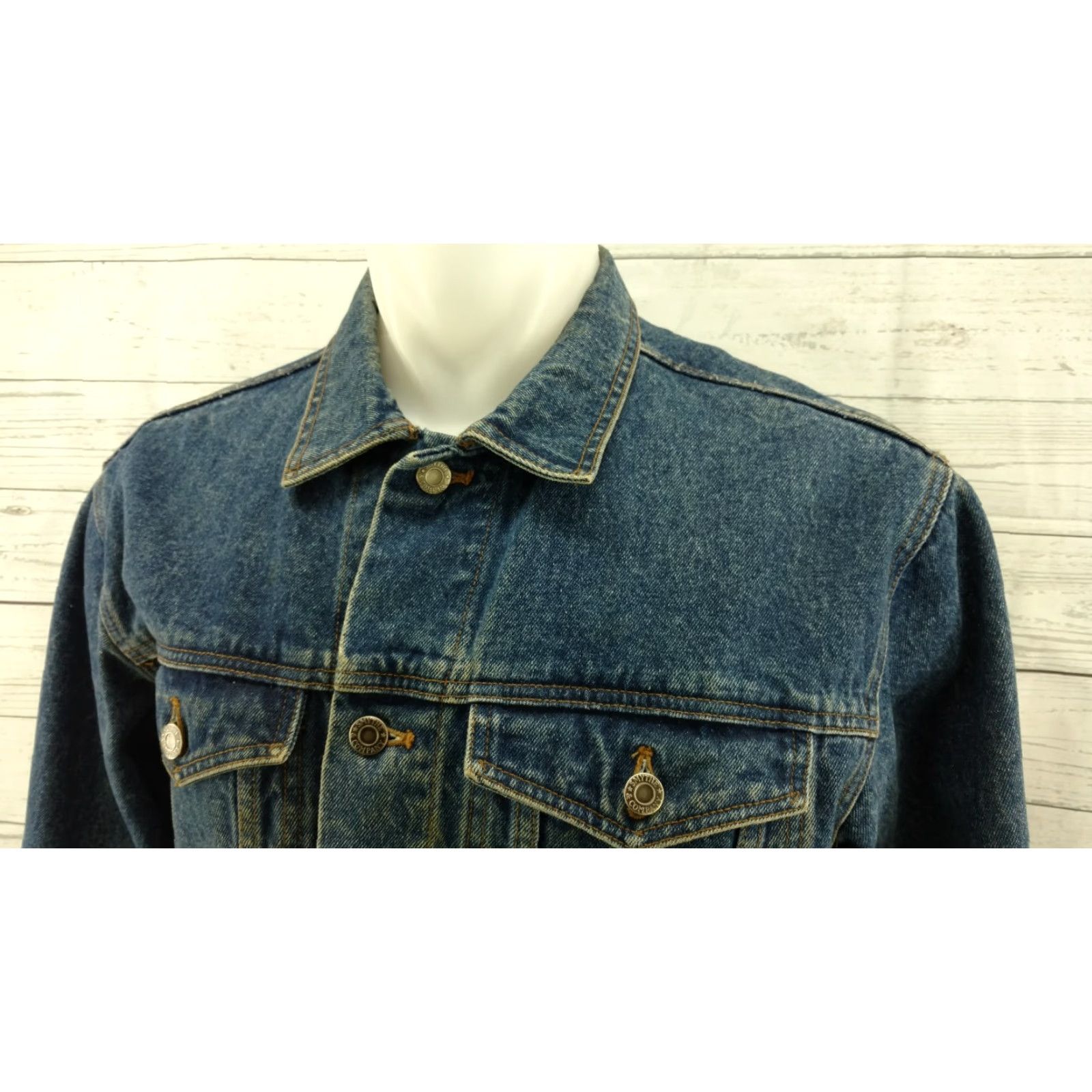 SMYTHE Smythe & Company Jean Jacket Trucker Blue Mens Size M Distressed Worn Stained Vintage? Size US 31 - 2 Thumbnail