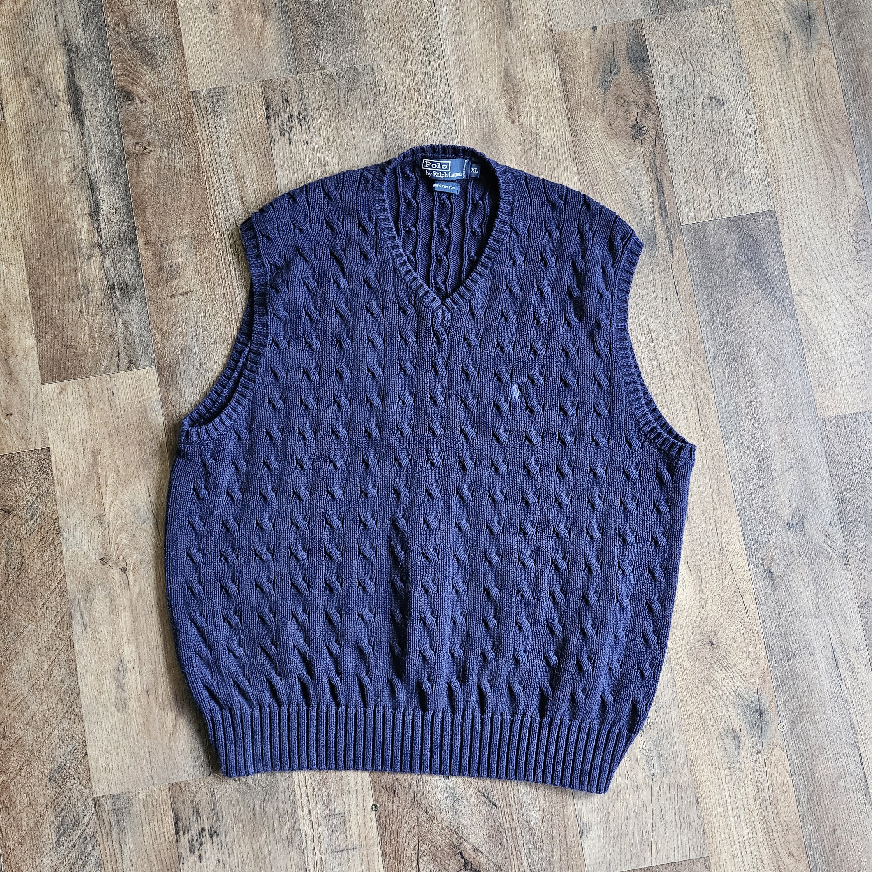 Polo Ralph Lauren Vintage 90s Men Knitted deals Blue Sweater Vest Size XL