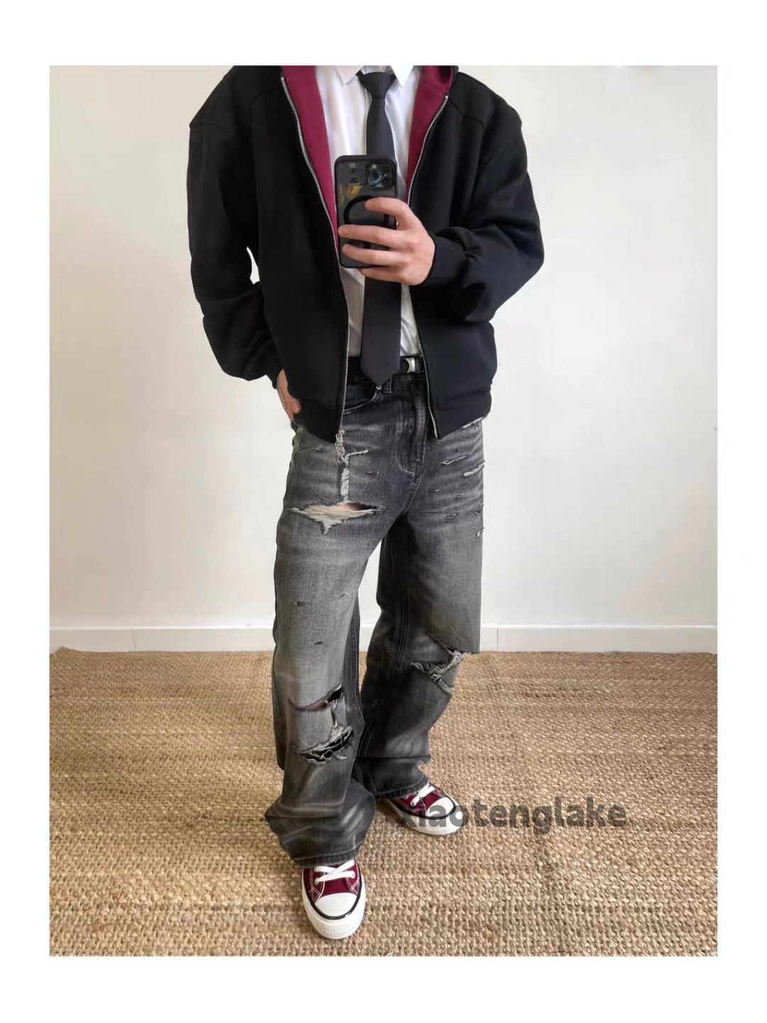 Jean Unisex utility punk yuppie grunge ripped damaged pants Size US 34 / EU 50 - 3 Thumbnail