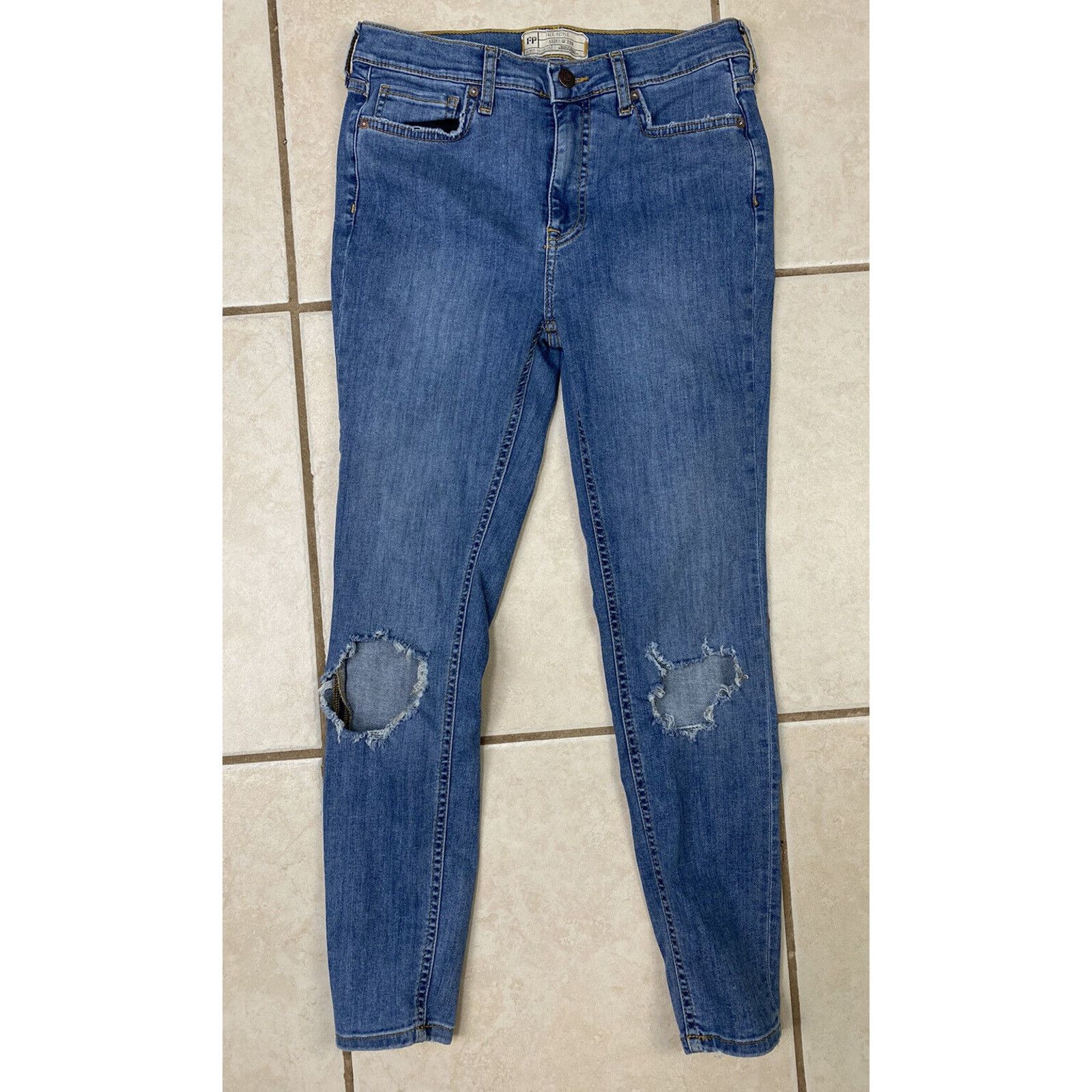Free People Free People Womens W 28 Distressed Stretch Blue Denim Jeans Size 28" / US 6 / IT 42 - 1 Thumbnail
