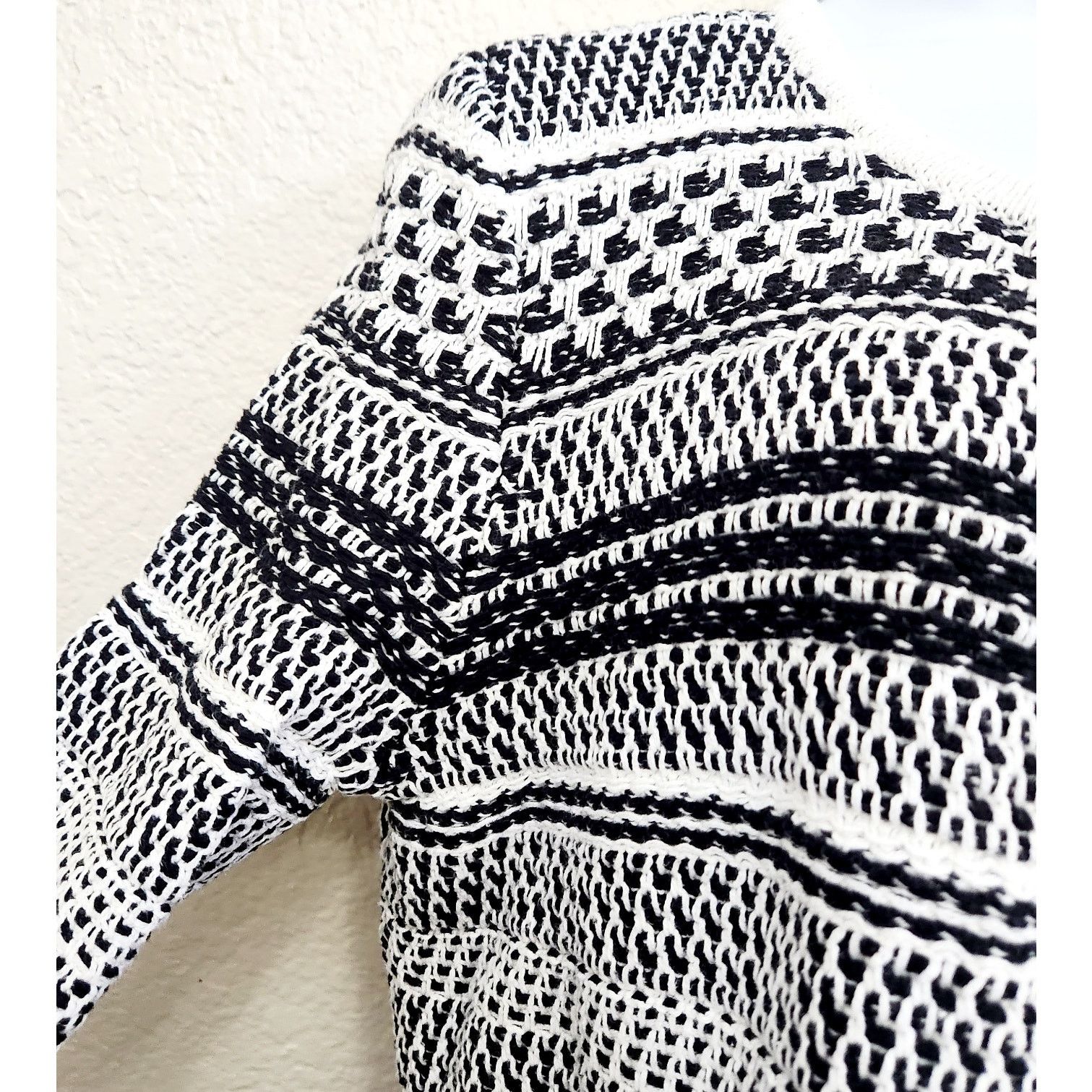 Other Kasper Black White Stripe Knit Open Front Cardigan Sweater M Size M / US 6-8 / IT 42-44 - 3 Thumbnail