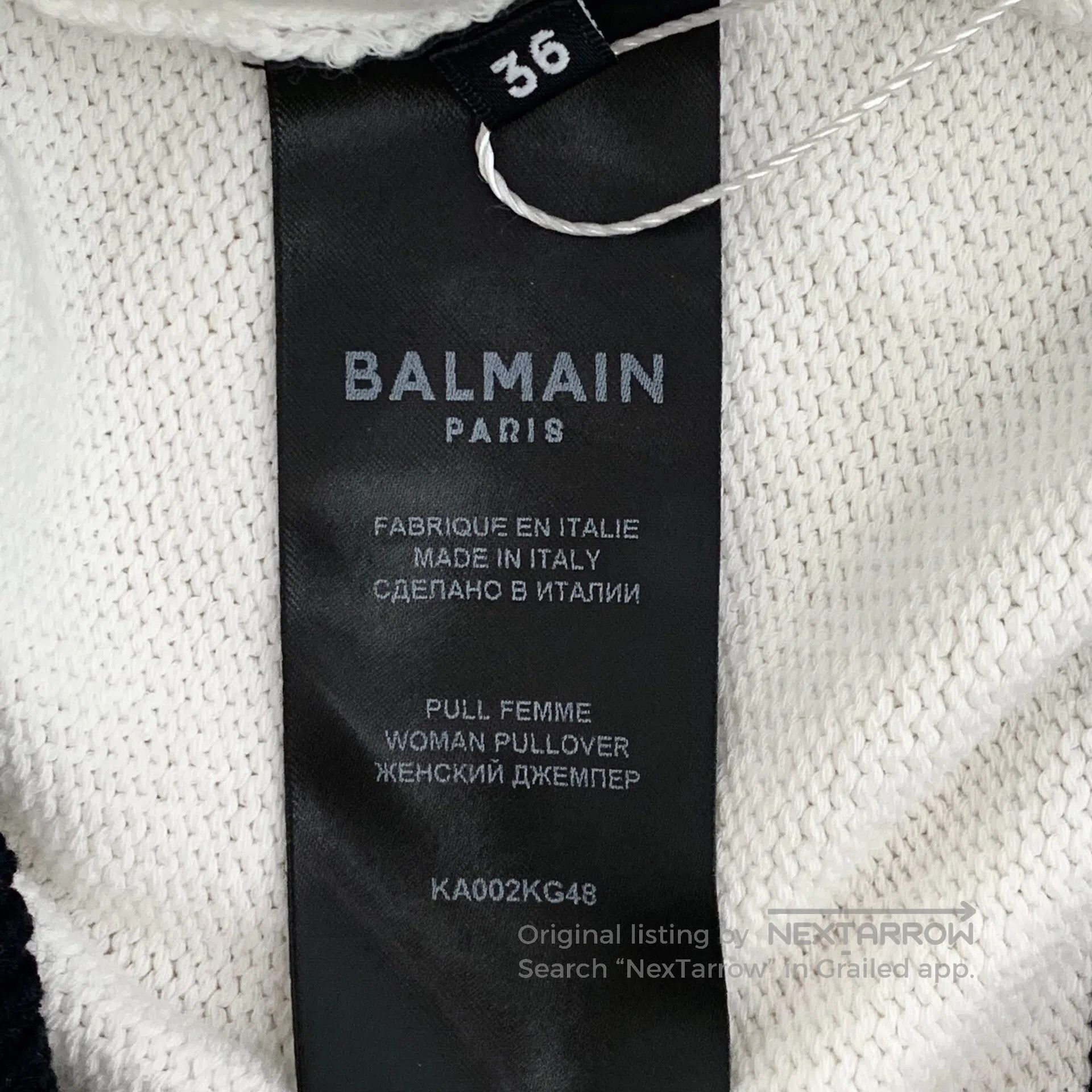 Balmain BALMAIN White Logo Embroidered Cotton Crew Neck Long Sleev Size XS / US 0-2 / IT 36-38 - 7 Thumbnail