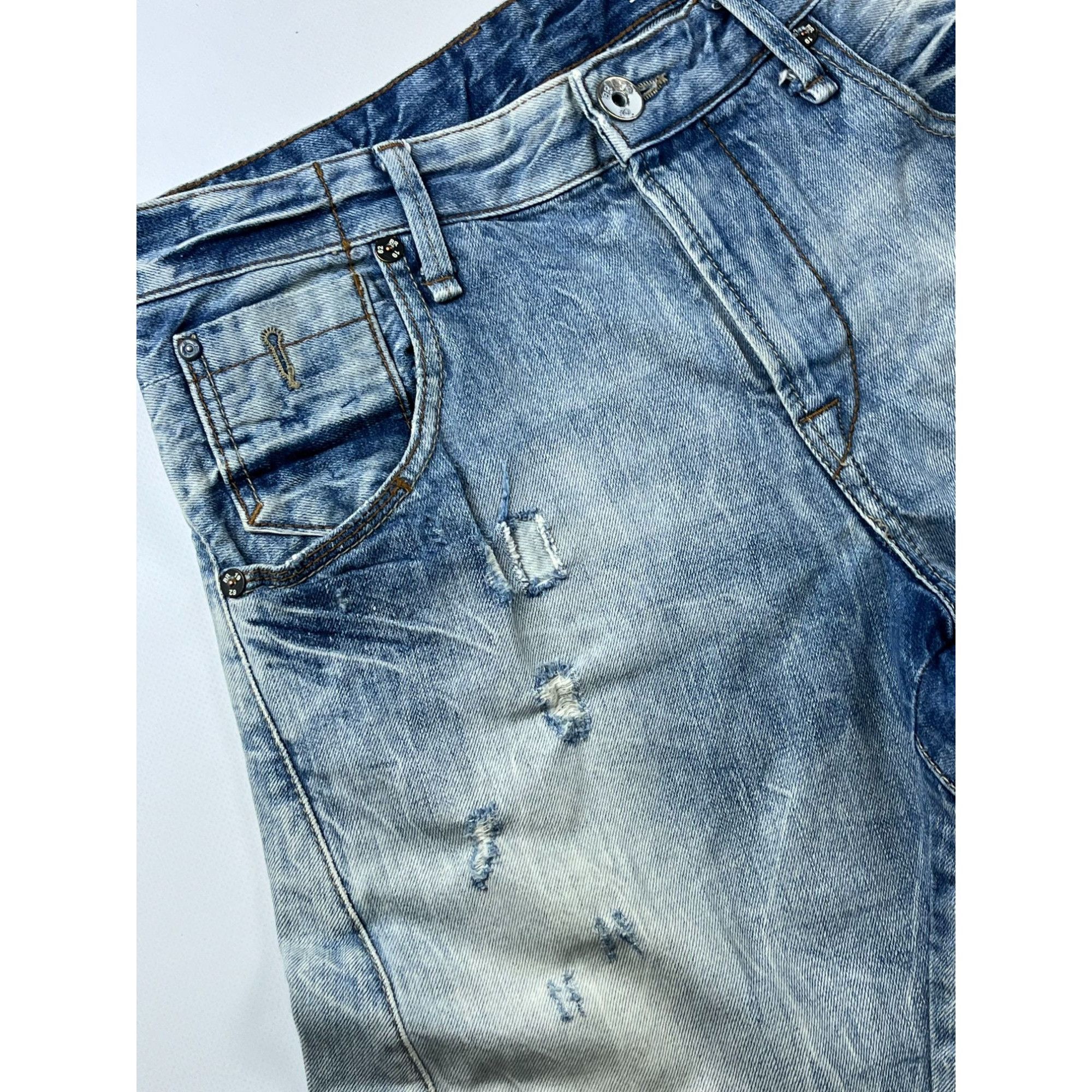 Vintage Double Knee Light Wash Ditressed Blue Ridge Jeans Size US 34 / EU 50 - 2 Thumbnail