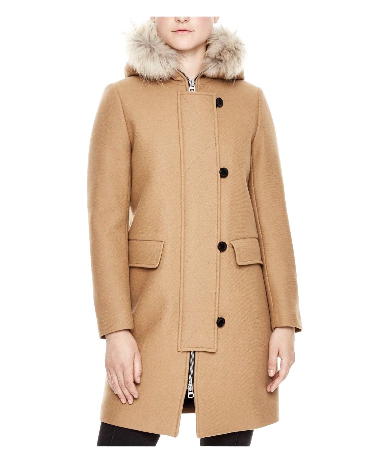 Sandro Women's Camel Kurt Wool Coat Fur Trim Women's Hood Size S / US 4 / IT 40 - 1 Thumbnail