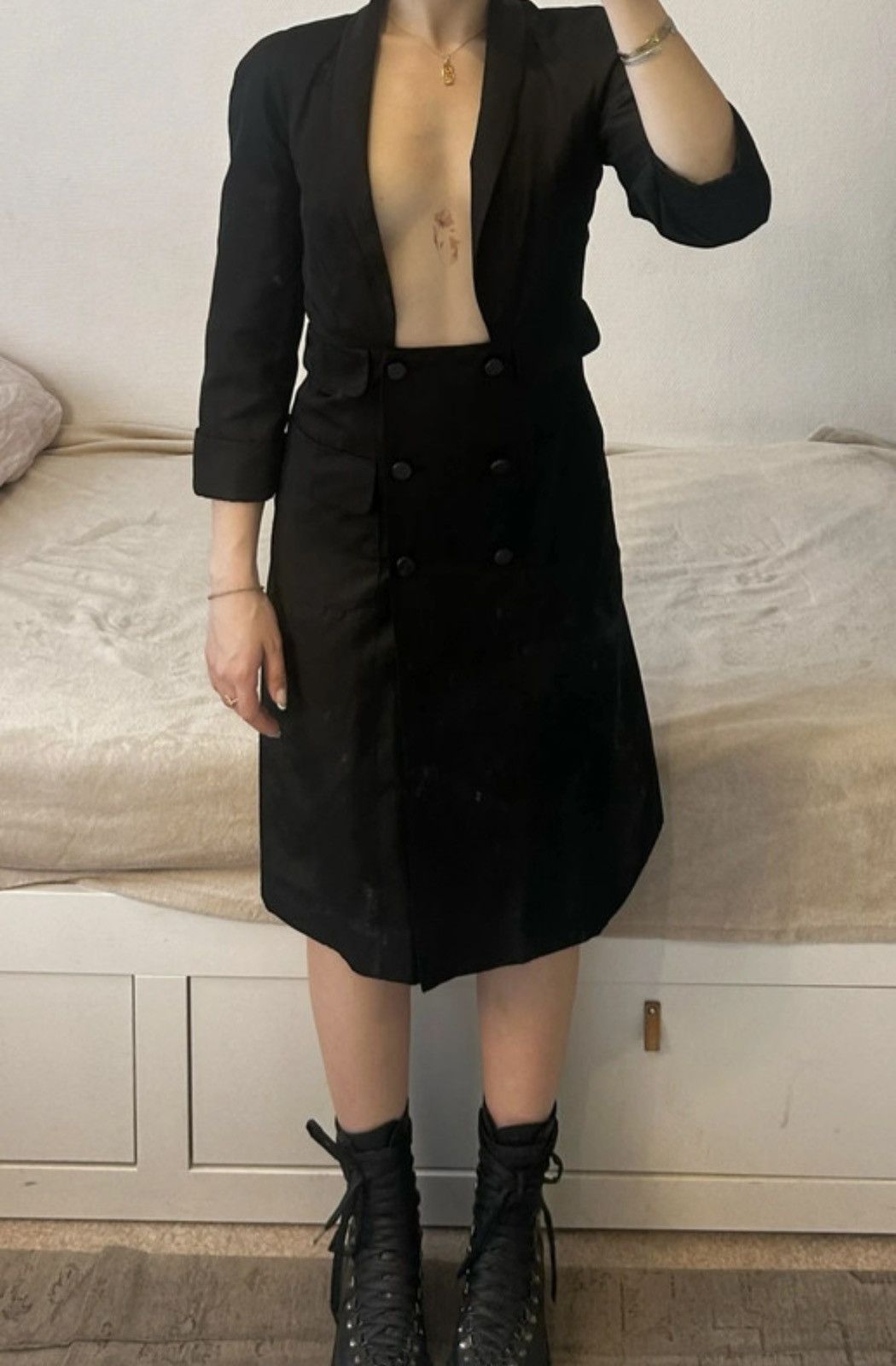 Chanel × Vintage Chanel Vintage « coat » Button up Midi Silk Dress - Black Size XS / US 0-2 / IT 36-38 - 10 Thumbnail