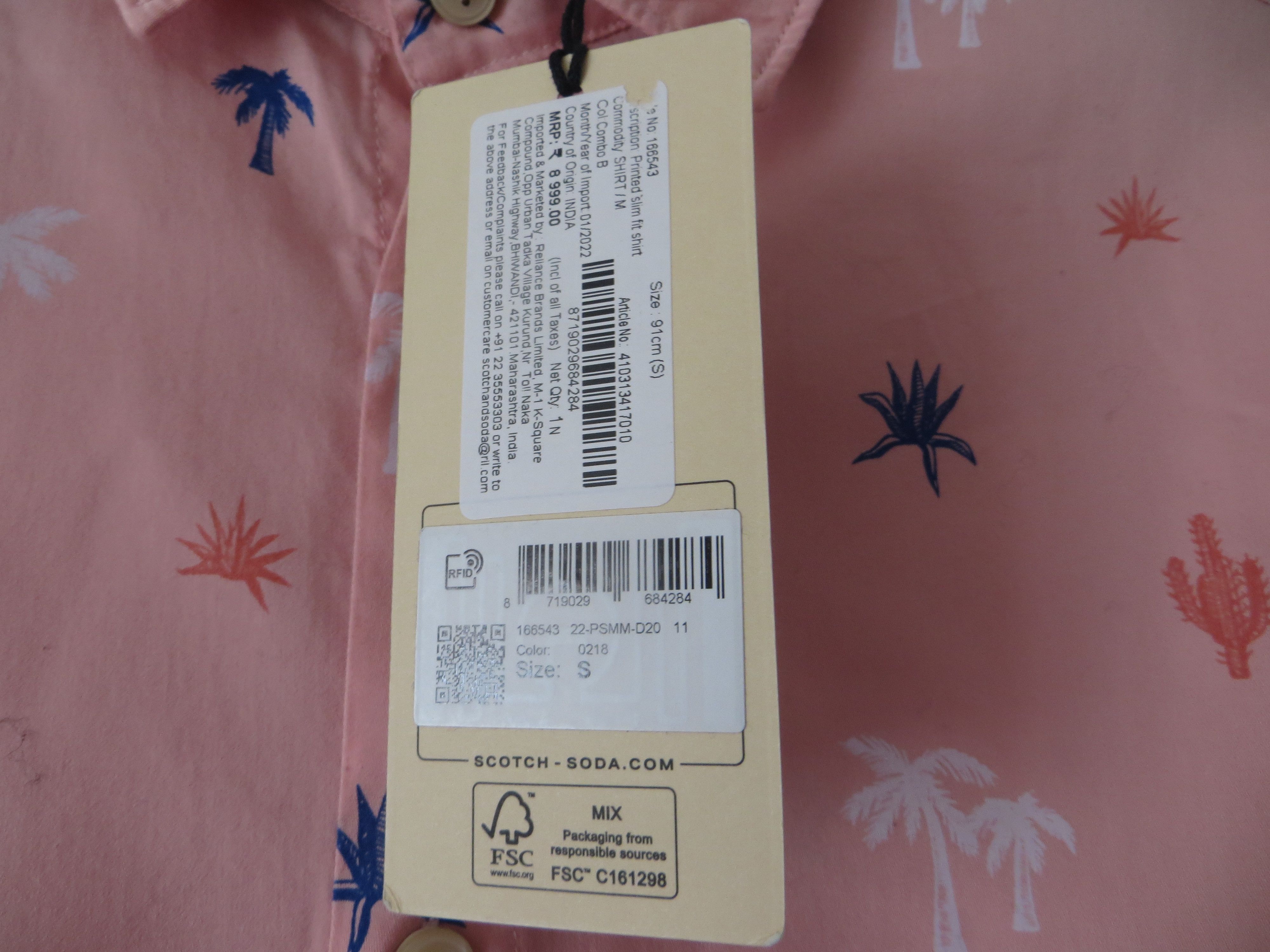 Scotch & Soda PINK TROPICAL PRINT SHIRT Size US S / EU 44-46 / 1 - 3 Thumbnail