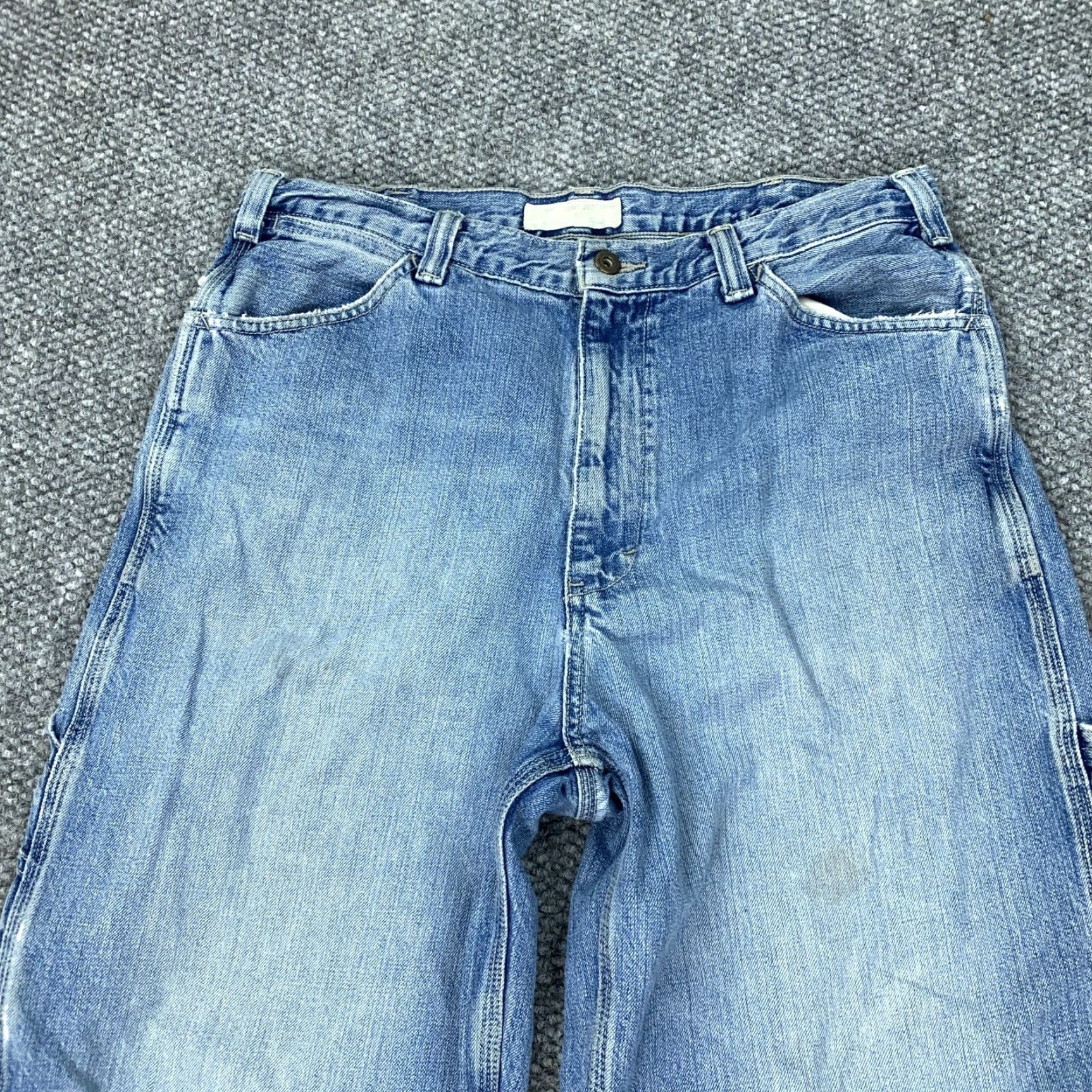 Vintage VINTAGE American Eagle Jeans Mens 32x28 Carpenter Baggy Frayed Hem 90s Y2K Blue Denim Straight Size US 32 / EU 48 - 2 Thumbnail