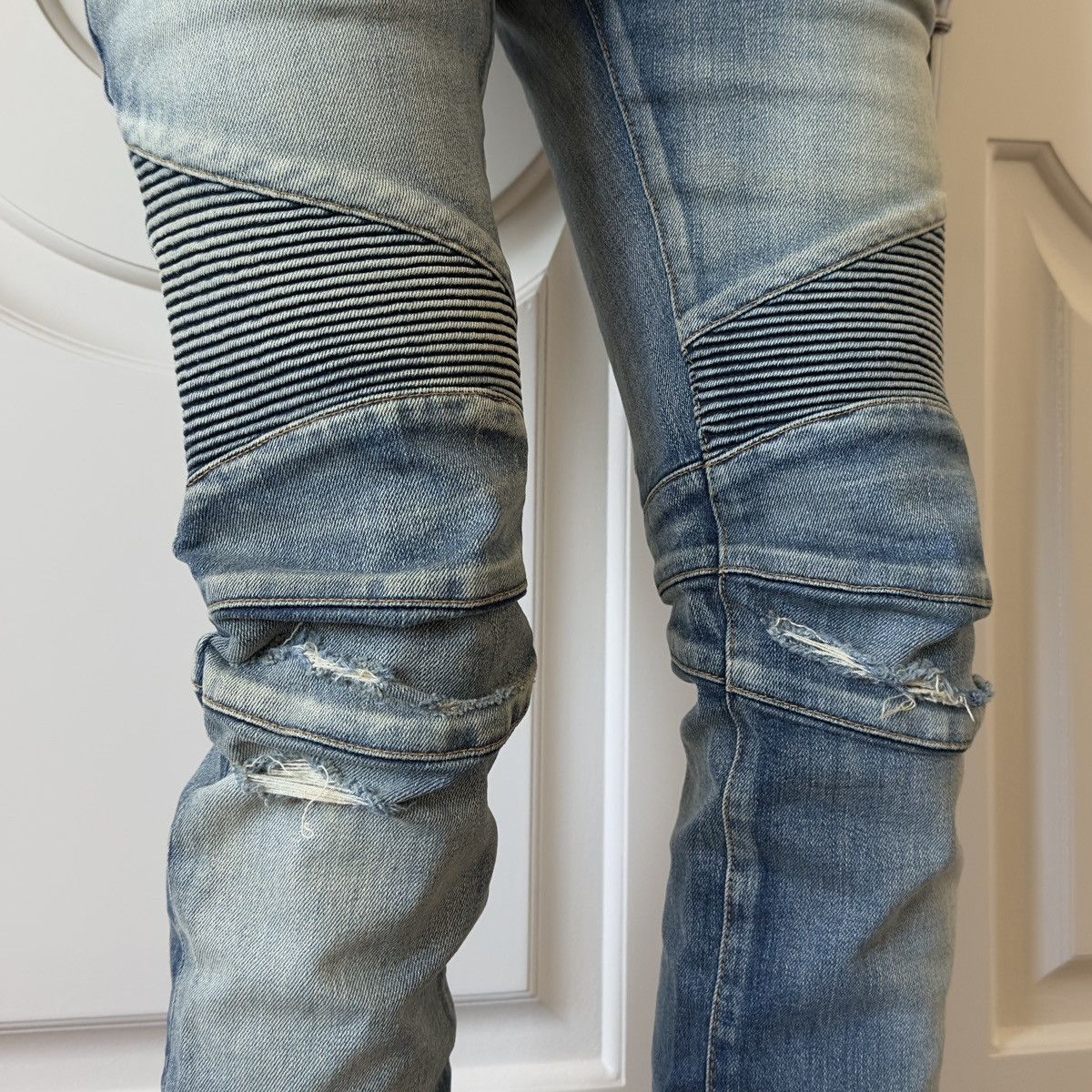 Balmain Balmain Distressed Mud Wash Biker Jeans Size US 29 - 4 Thumbnail