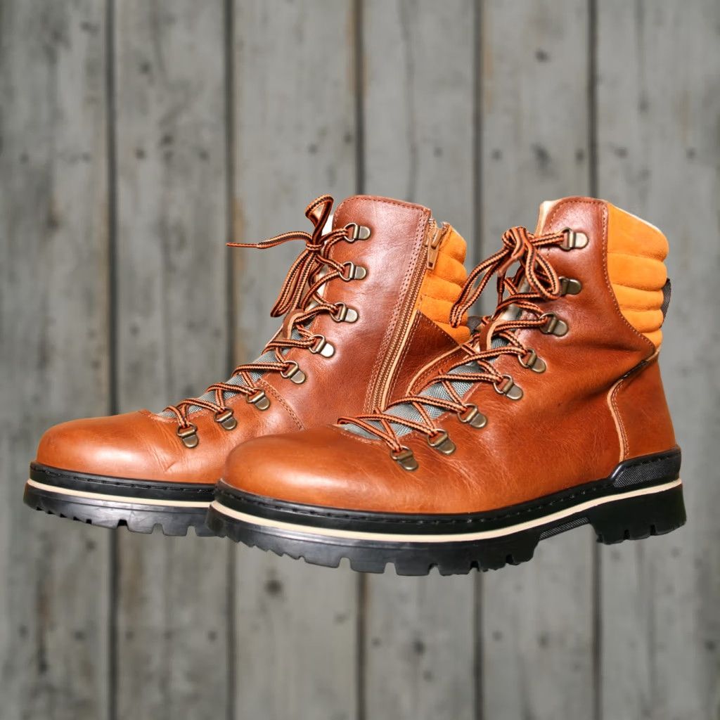 Vintage BULLE Theo Cognac Leather Shearling Lined Pivoting Spike Boots Mens US 10 EUR 43 Snow Boot Size US 10 / EU 43 - 1 Thumbnail