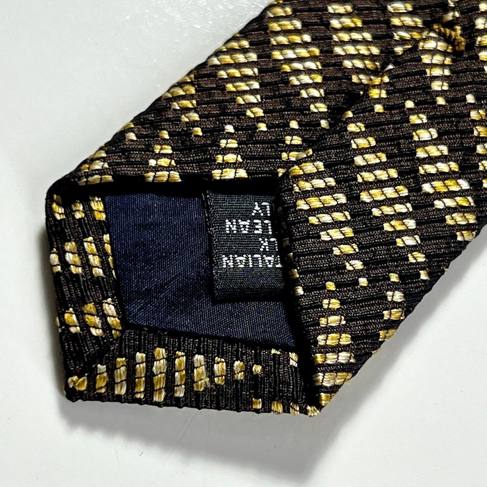 Coach Coach Men's Tie Black Gold Made In Italy Silk Woven Necktie Size ONE SIZE - 8 Thumbnail