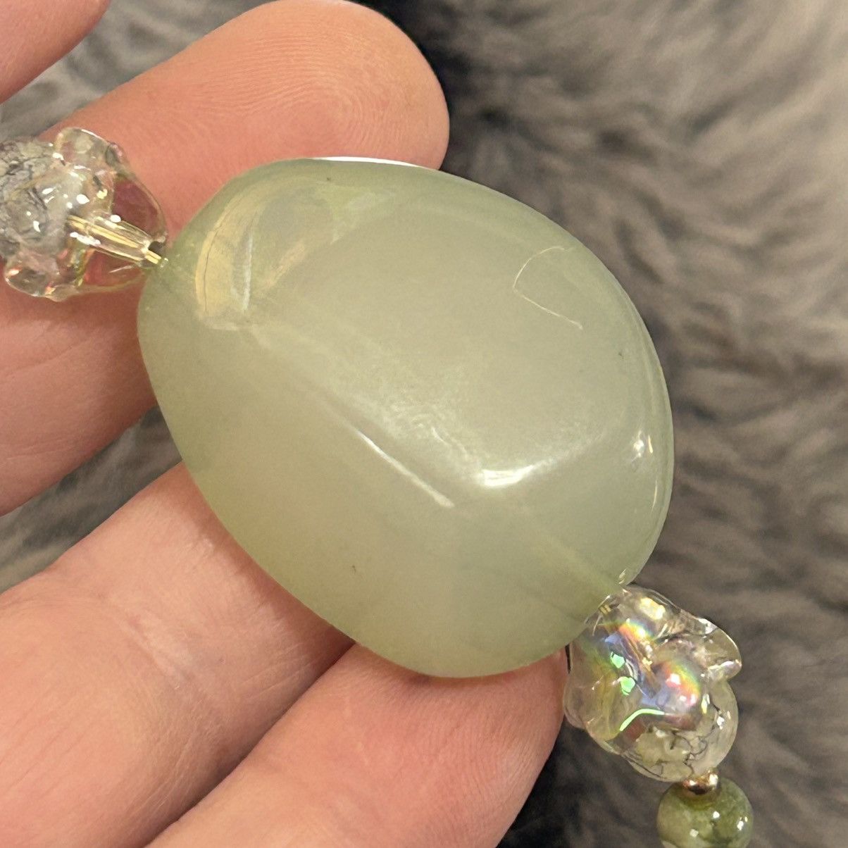 Handmade Handcrafted green tone art glass bead necklace Size ONE SIZE - 6 Thumbnail