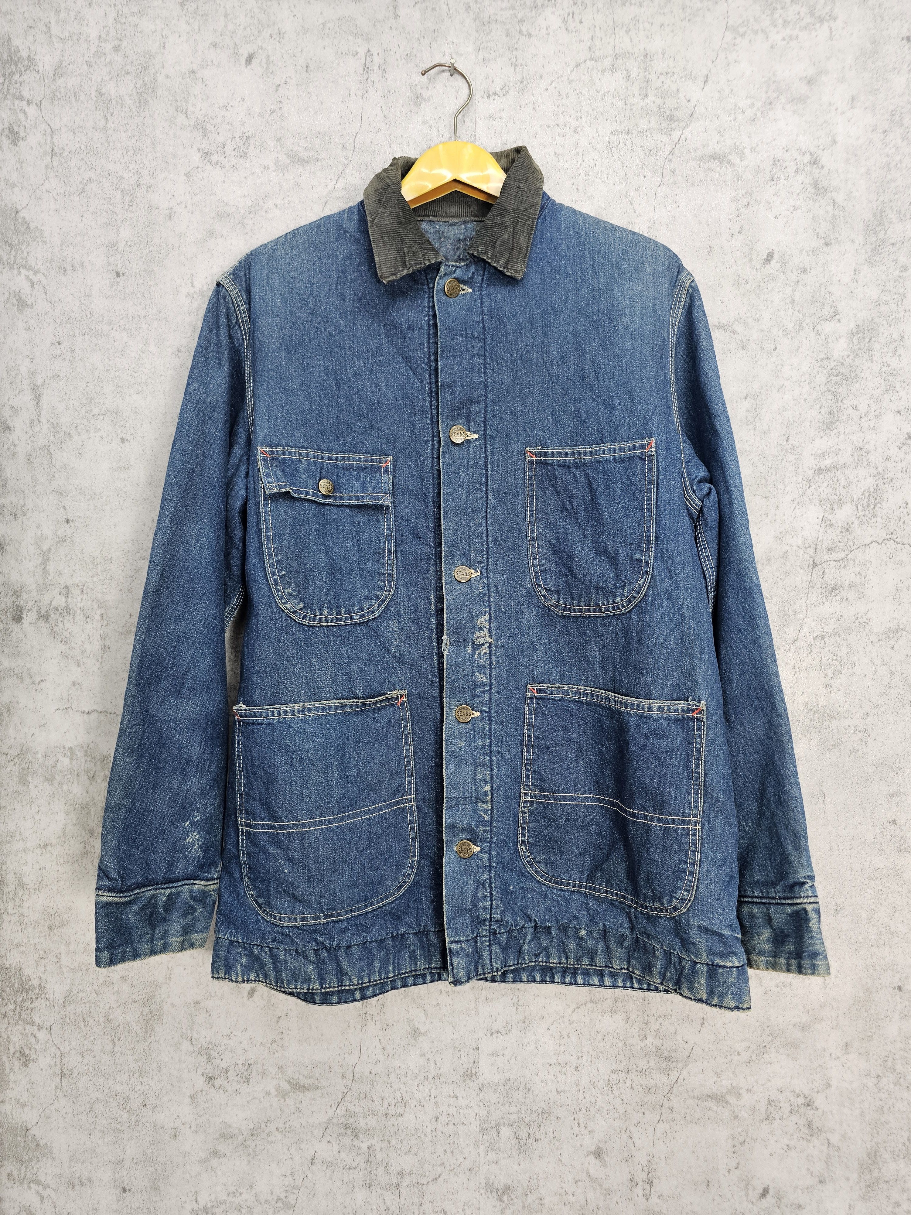 Sears Vintage 80's SEARS Work Outerwear Wool Denim Jacket J0077 Size US M / EU 48-50 / 2 - 1 Thumbnail