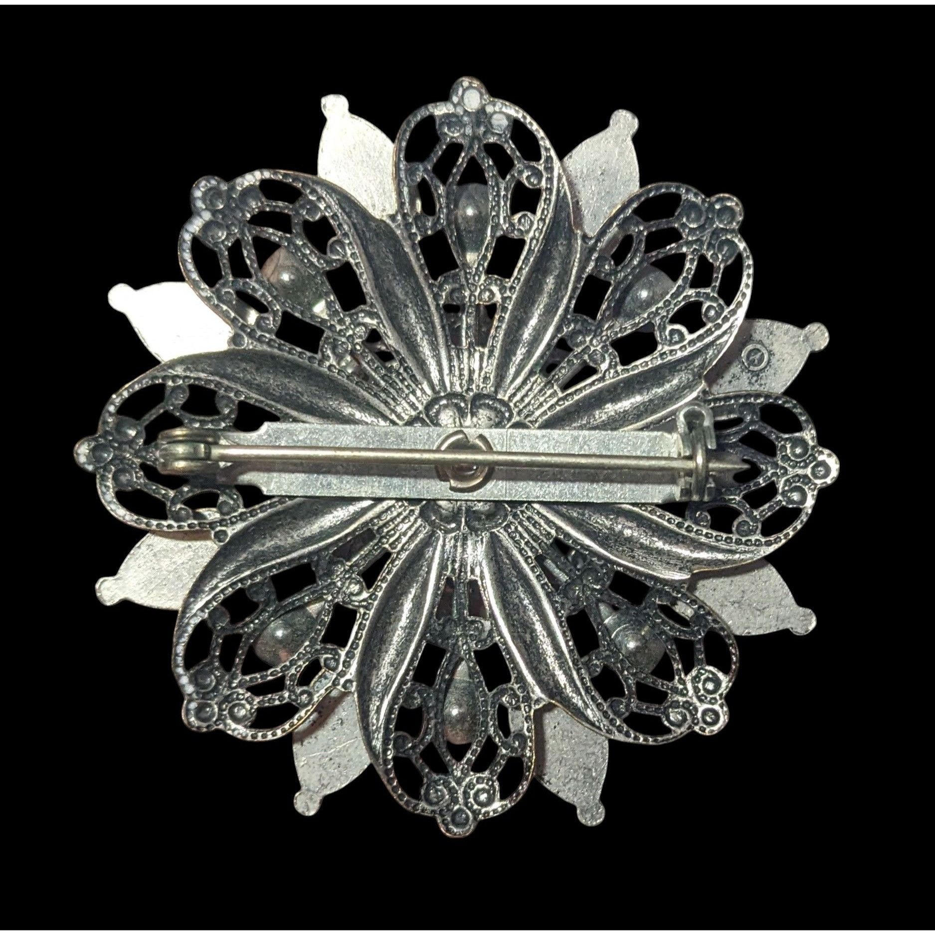 Other Vintage Floral Turquoise And Silver Tone Filigree Brooch Size ONE SIZE - 2 Thumbnail