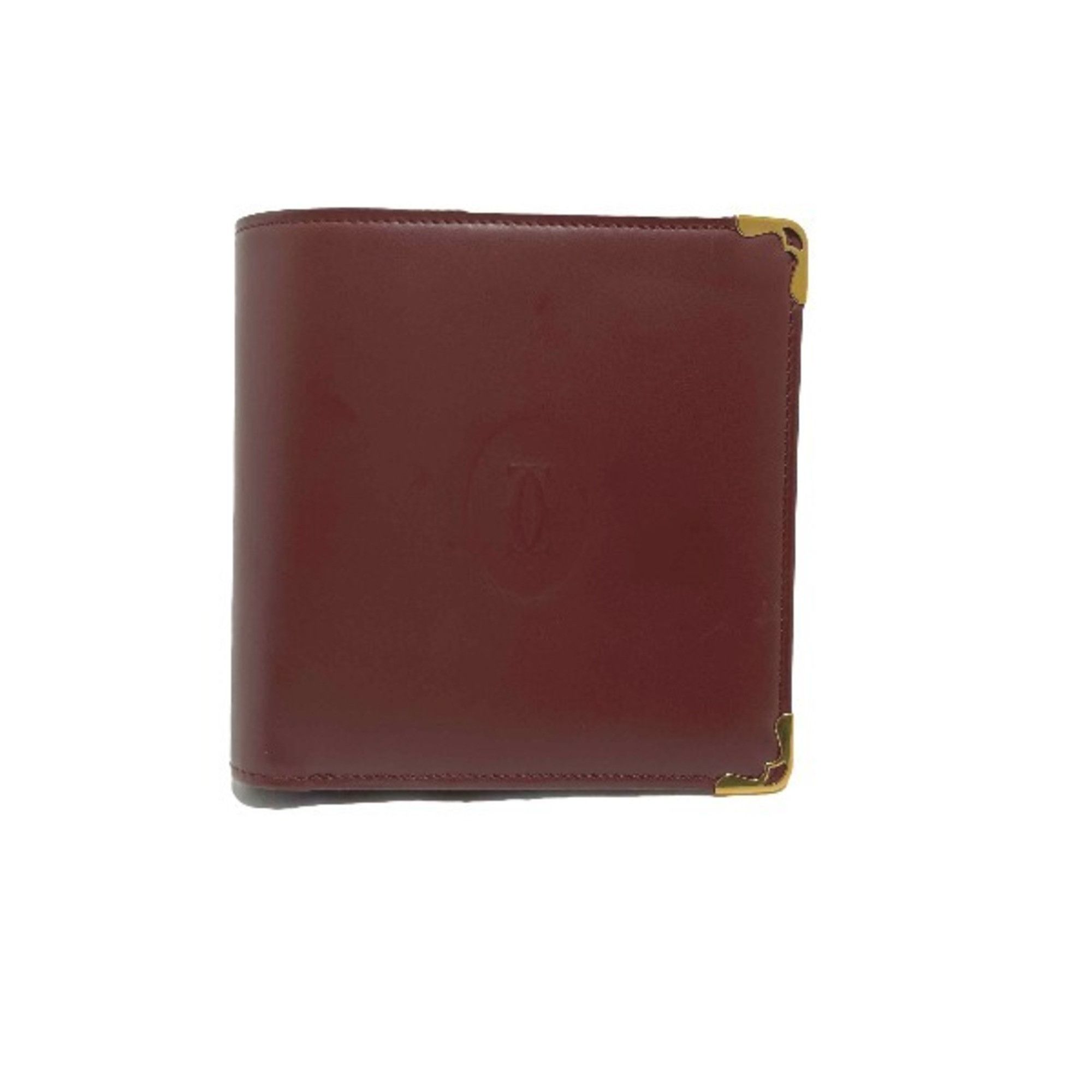 image of Cartier Compact Wallet With Coin Purse Cartier Wine Red Bifold, Women's