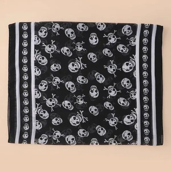 Japanese Brand Chiffon Skull Scarf 160*50CM Geometric Size ONE SIZE - 2 Thumbnail