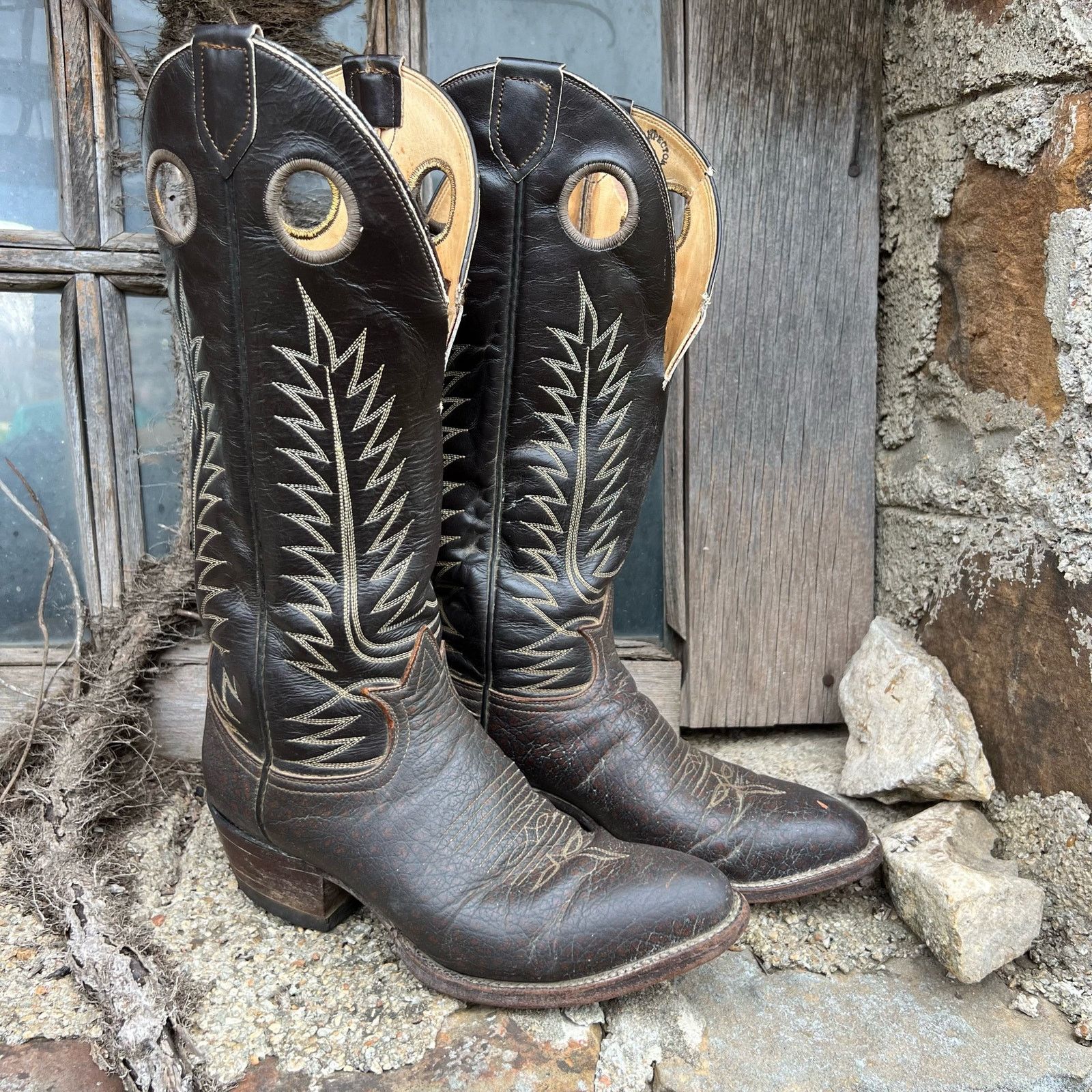Bottes De Cowboy Tony Lama En Cuir Noir – Taille US 6.5 B (femme) – Talon Bas, Doublure Cuir