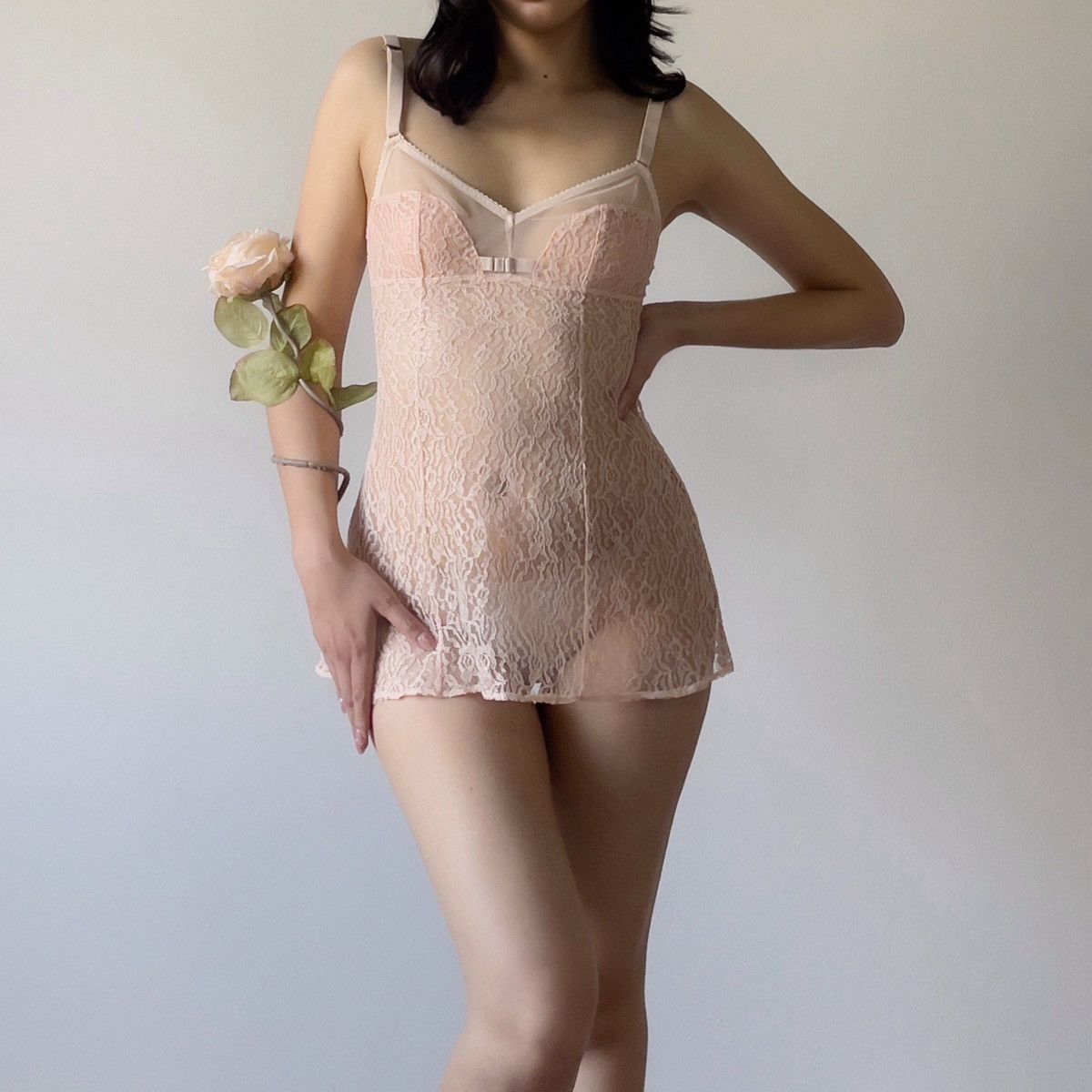 Victoria's Secret Romantic Nude Lace Sheer Mini Slip Dress (XS-S) Size S / US 4 / IT 40 - 3 Thumbnail