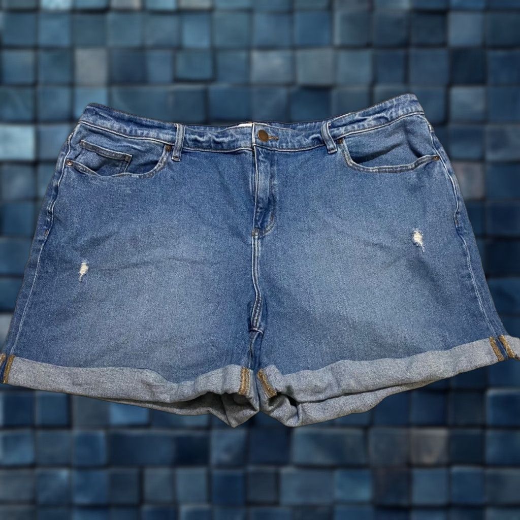 Vintage VINTAGE Lane Bryant Womens 22 Plus Jean Shorts Blue Denim Medium Wash Distressed Cuffed Sizes: 10 Size 32" / US 10 / IT 46 - 1 Thumbnail