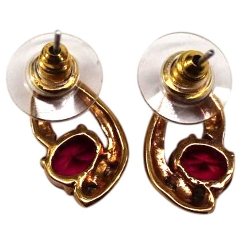 Other Genuine Ruby & CZ Earrings Gold Tone Vintage Swirl Size ONE SIZE - 4 Thumbnail