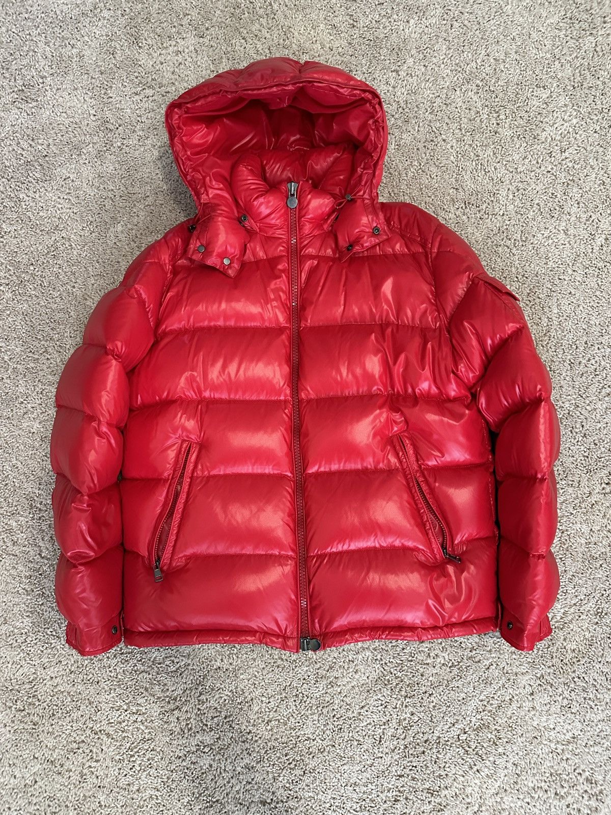 image of Moncler Maya Short Down Jacket in Red, Men's (Size 2XL)