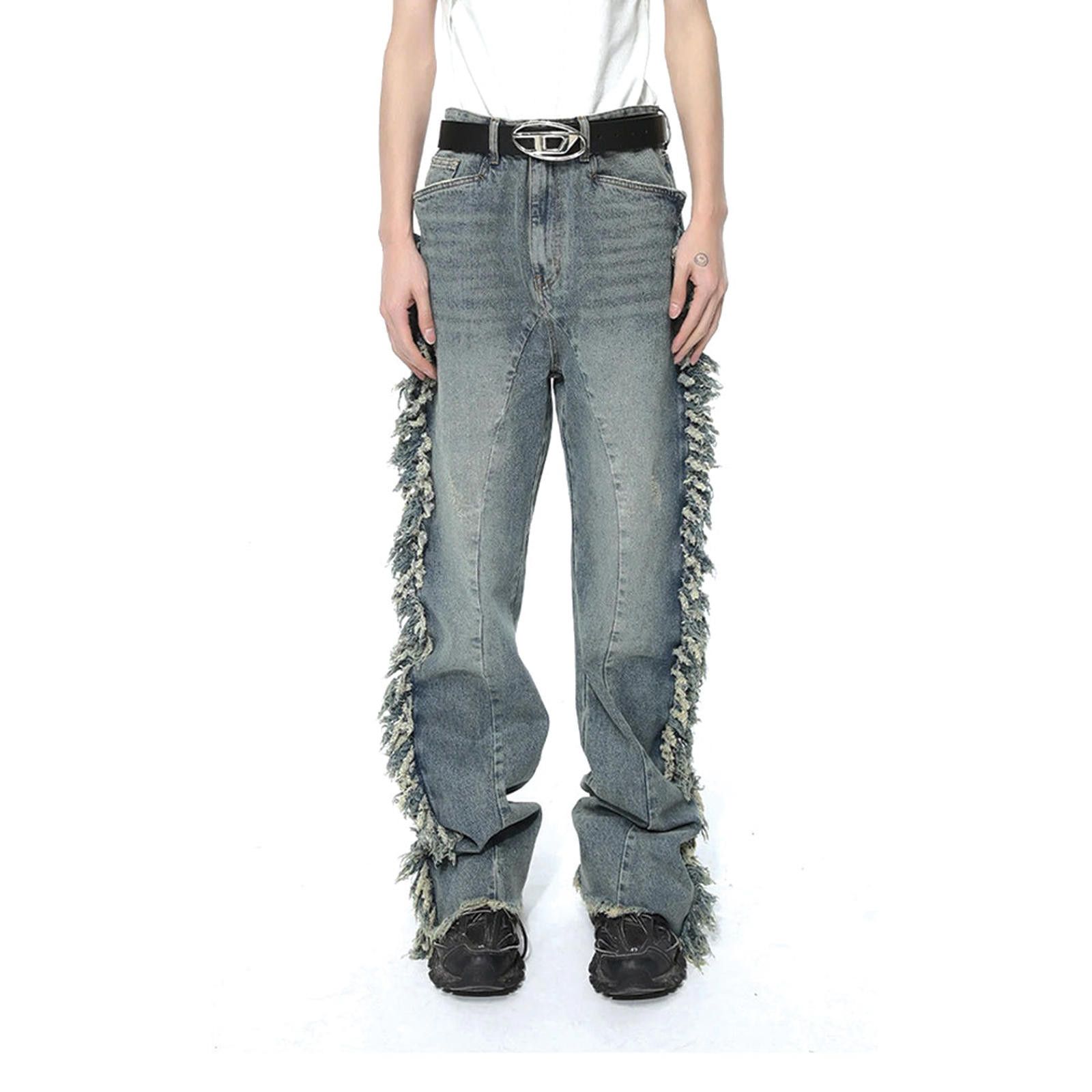 Vintage Distressed Flared Tassel Jeans Size US 33 - 2 Thumbnail