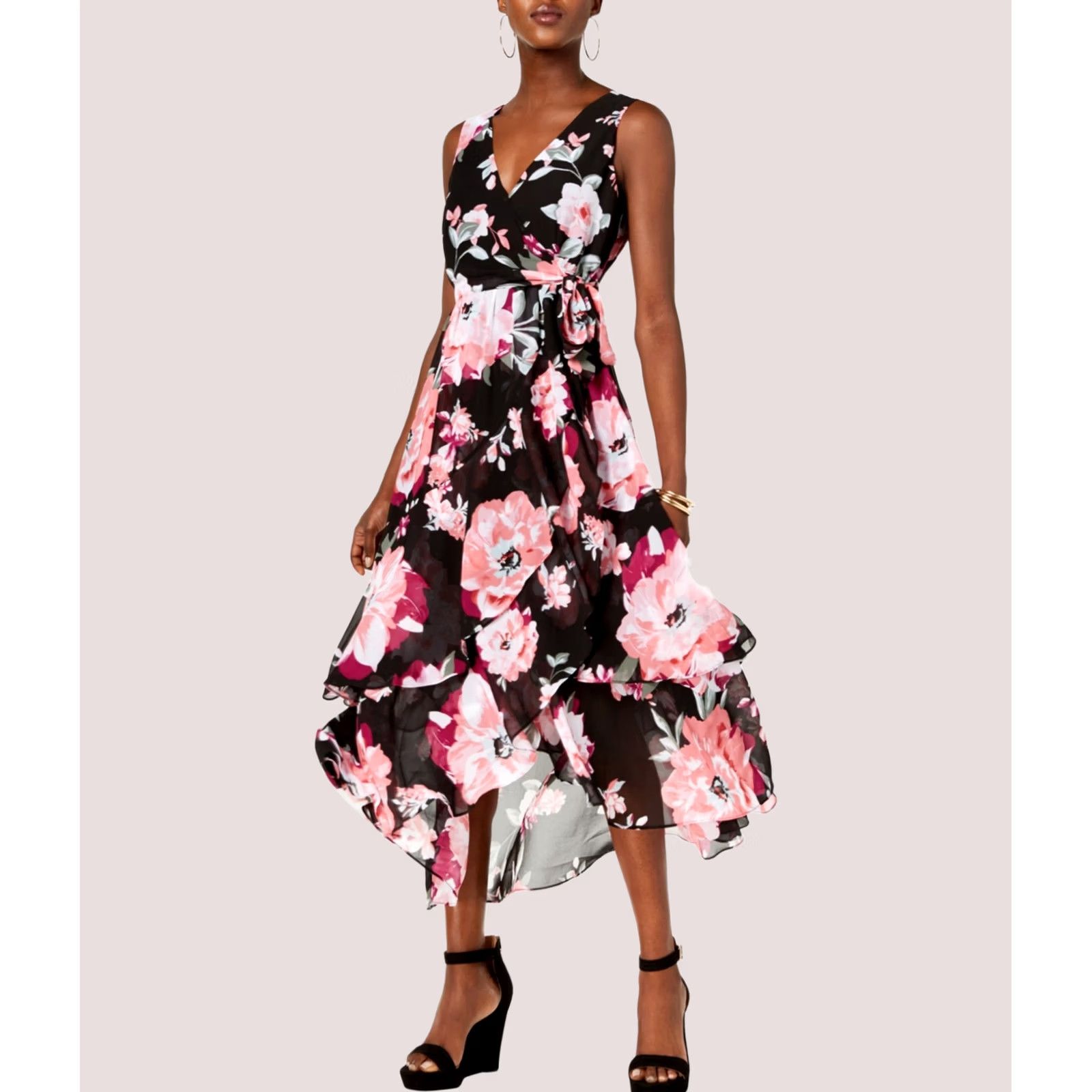 Vintage I.N.C Womens Floral Ruffled Dress black Size 6 Size M / US 6-8 / IT 42-44 - 1 Thumbnail