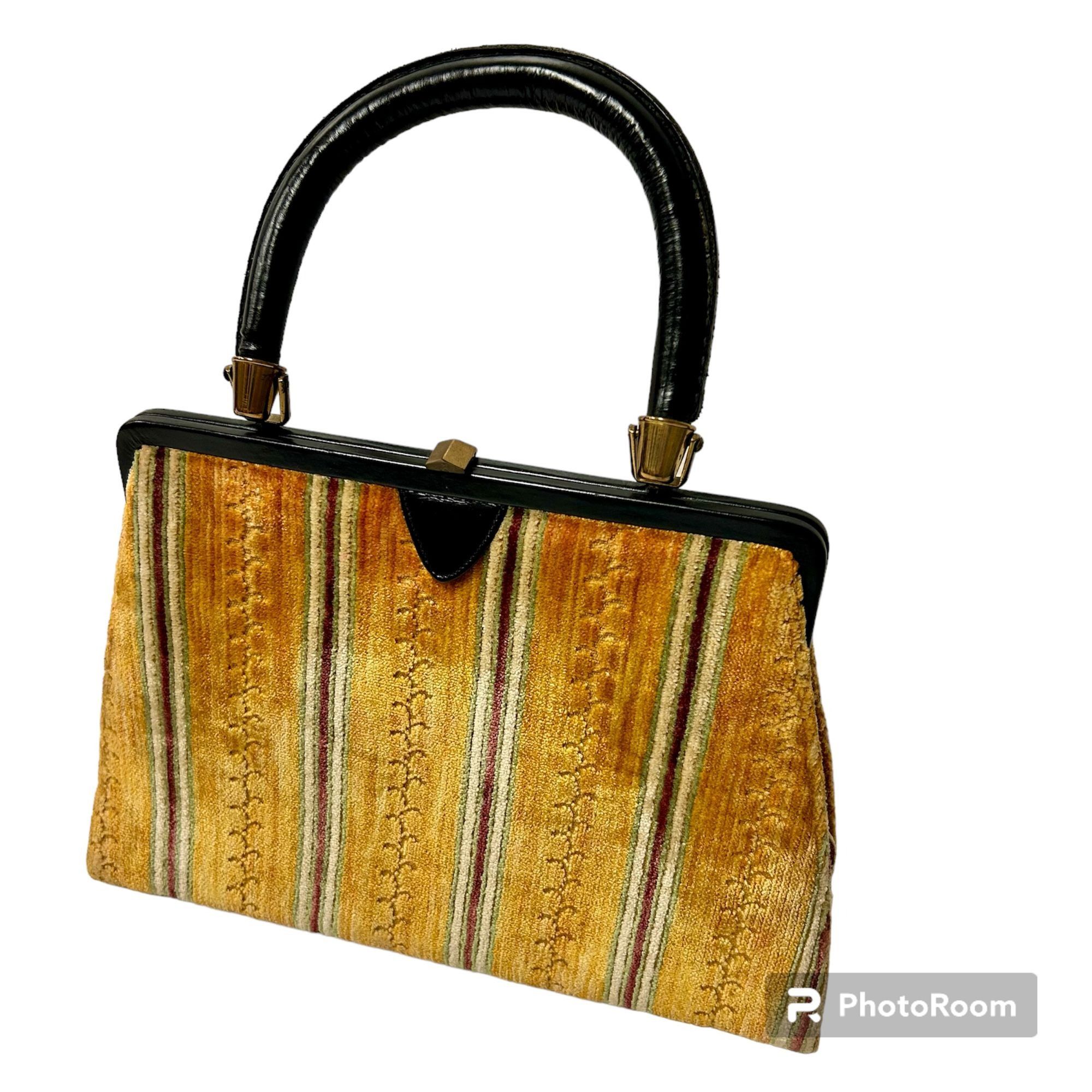image of Unkwn 60's Mel Ton Irridecent Hand Bag Carpet Velvet Purse Satchel in Gold, Women's