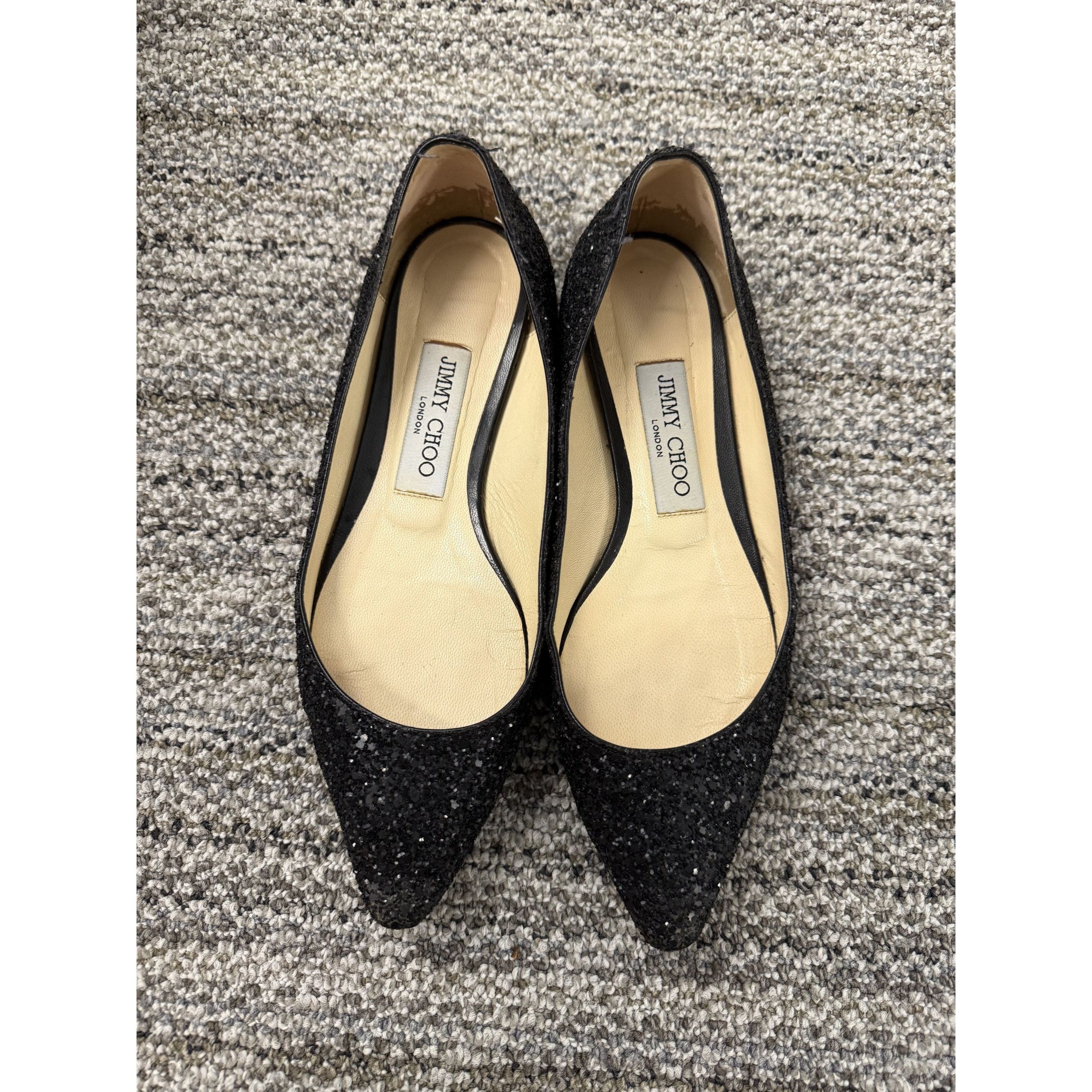 Jimmy Choo Jimmy Choo London Black Glitter Pointed Toe Flats Made In It Size US 5 / IT 35 - 1 Thumbnail