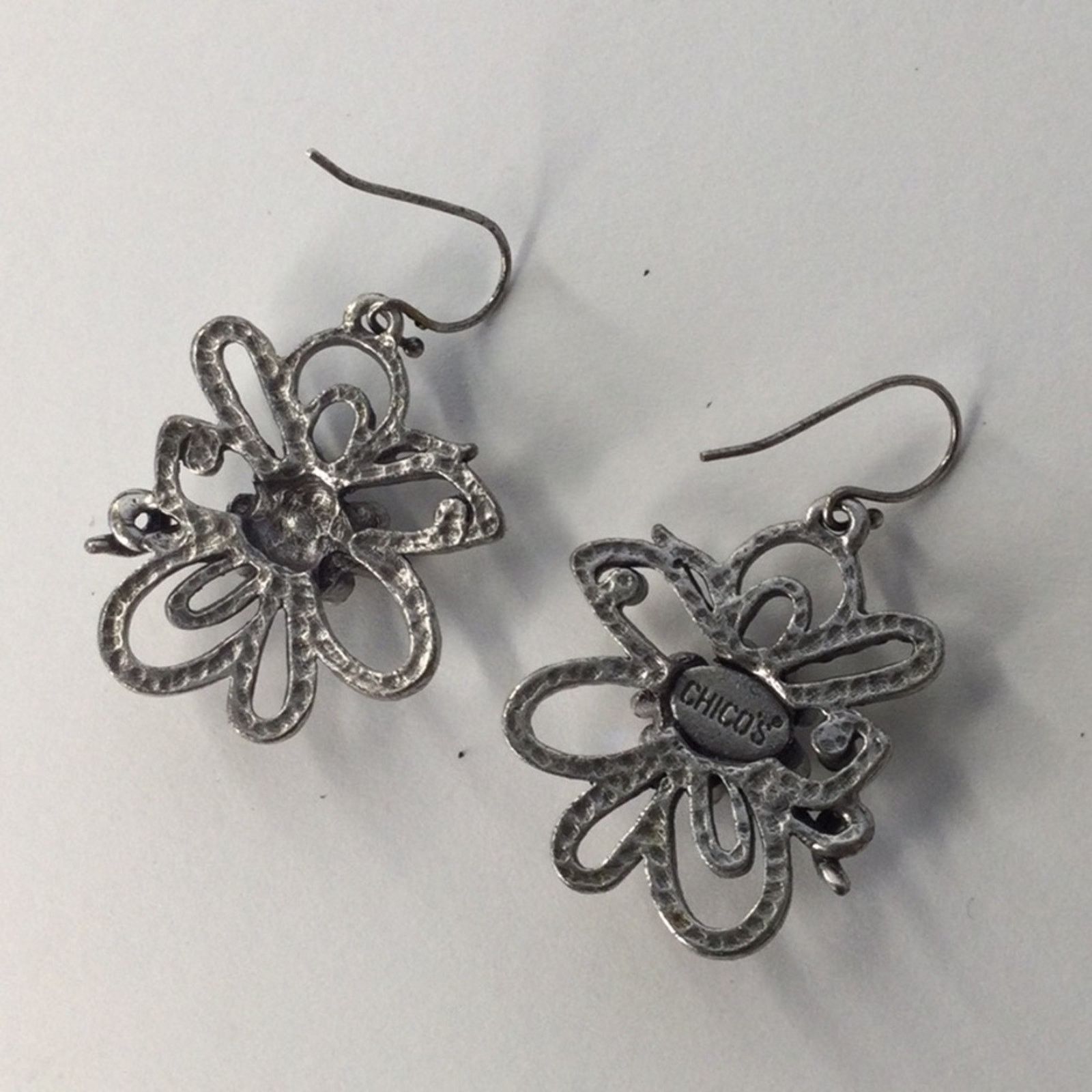 Chicos Chico's Silver & Rhinestone Floral Dangle Drop Earrings Size ONE SIZE - 12 Thumbnail