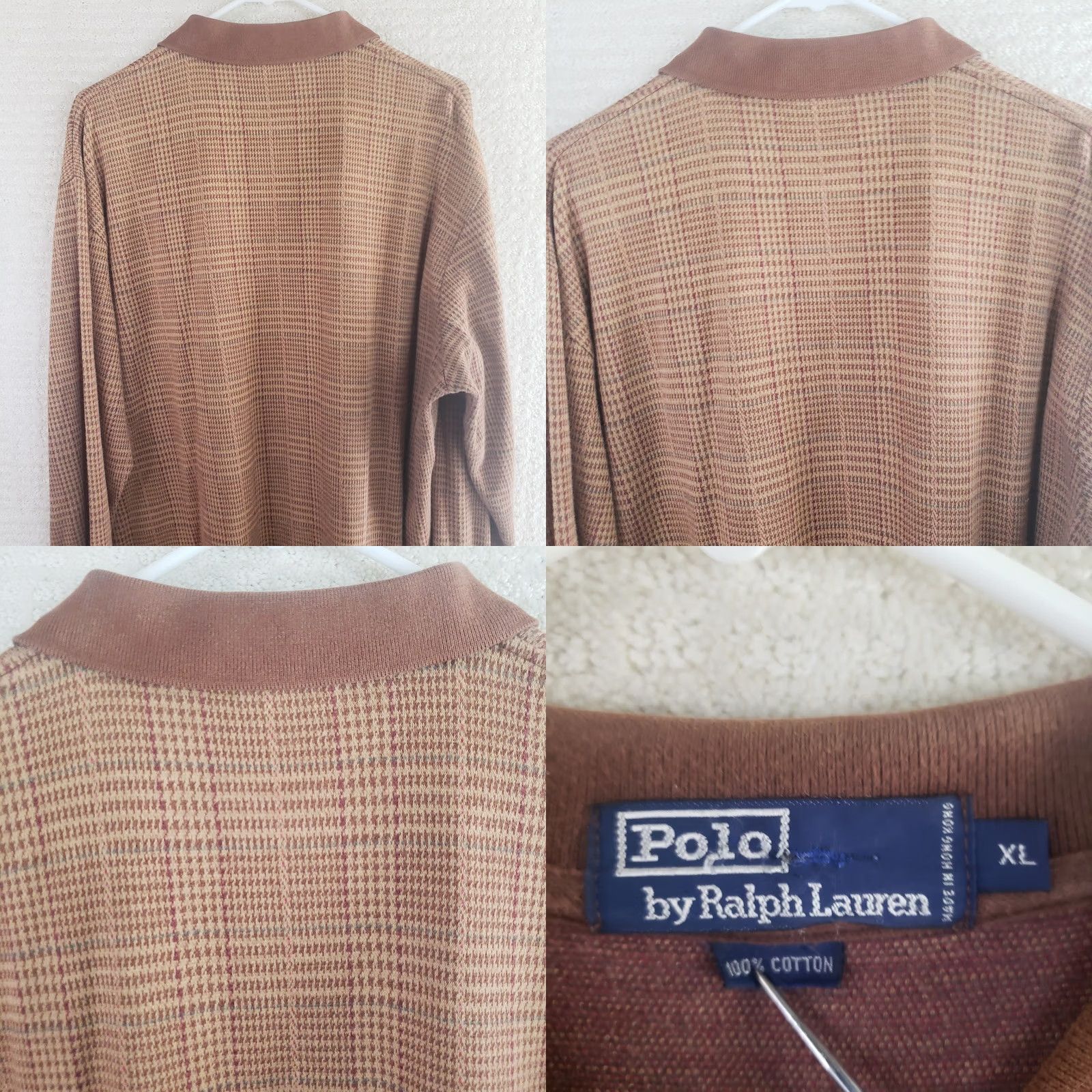 Polo Ralph Lauren VINTAGE Polo Ralph Lauren Men XL Brown Plaid Long Sleeve Sweater Shirt Cotton 3-Button Pullover Size US XL / EU 56 / 4 - 8 Thumbnail