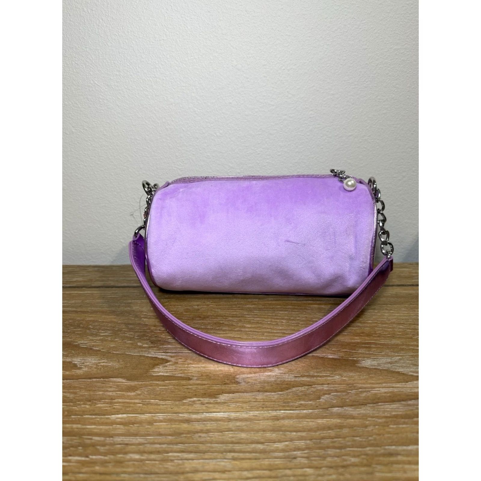 Juicy Couture Juicy Couture Violet Barrel Bag Rhinestone Logo Pearl Pull Purple Velvet Barrel Bag Womens Small Size ONE SIZE - 2 Thumbnail