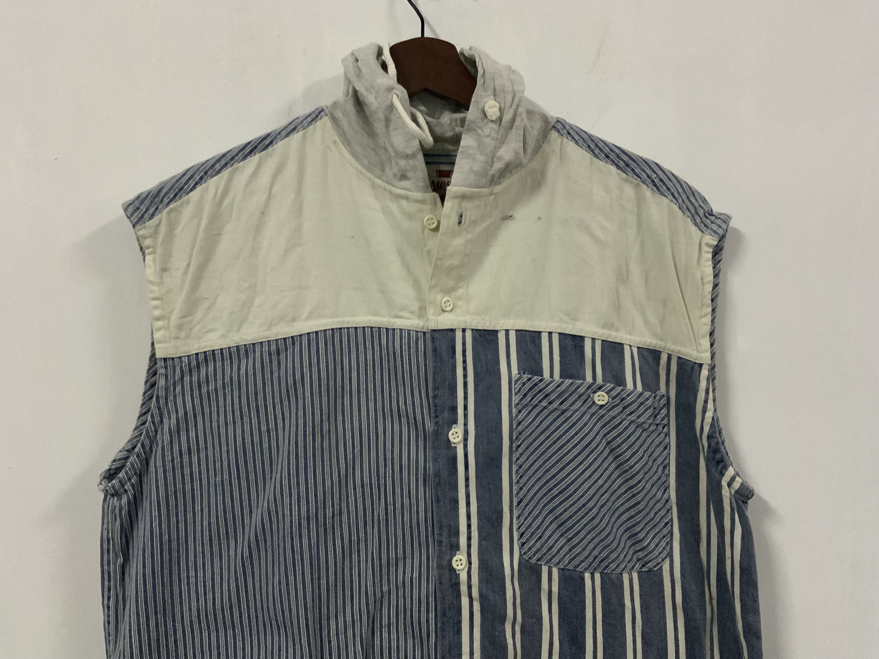 Japanese Brand Milacosta Japan Striped Indigo Hoodie Sleeveless Size US M / EU 48-50 / 2 - 3 Thumbnail