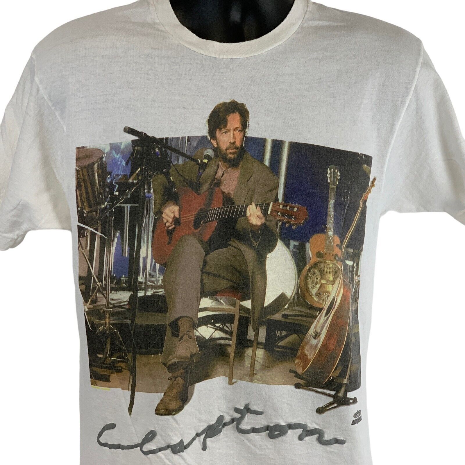image of Hanes Eric Clapton Mtv Unplugged Vintage 90's T Shirt Medium Rock in White, Men's
