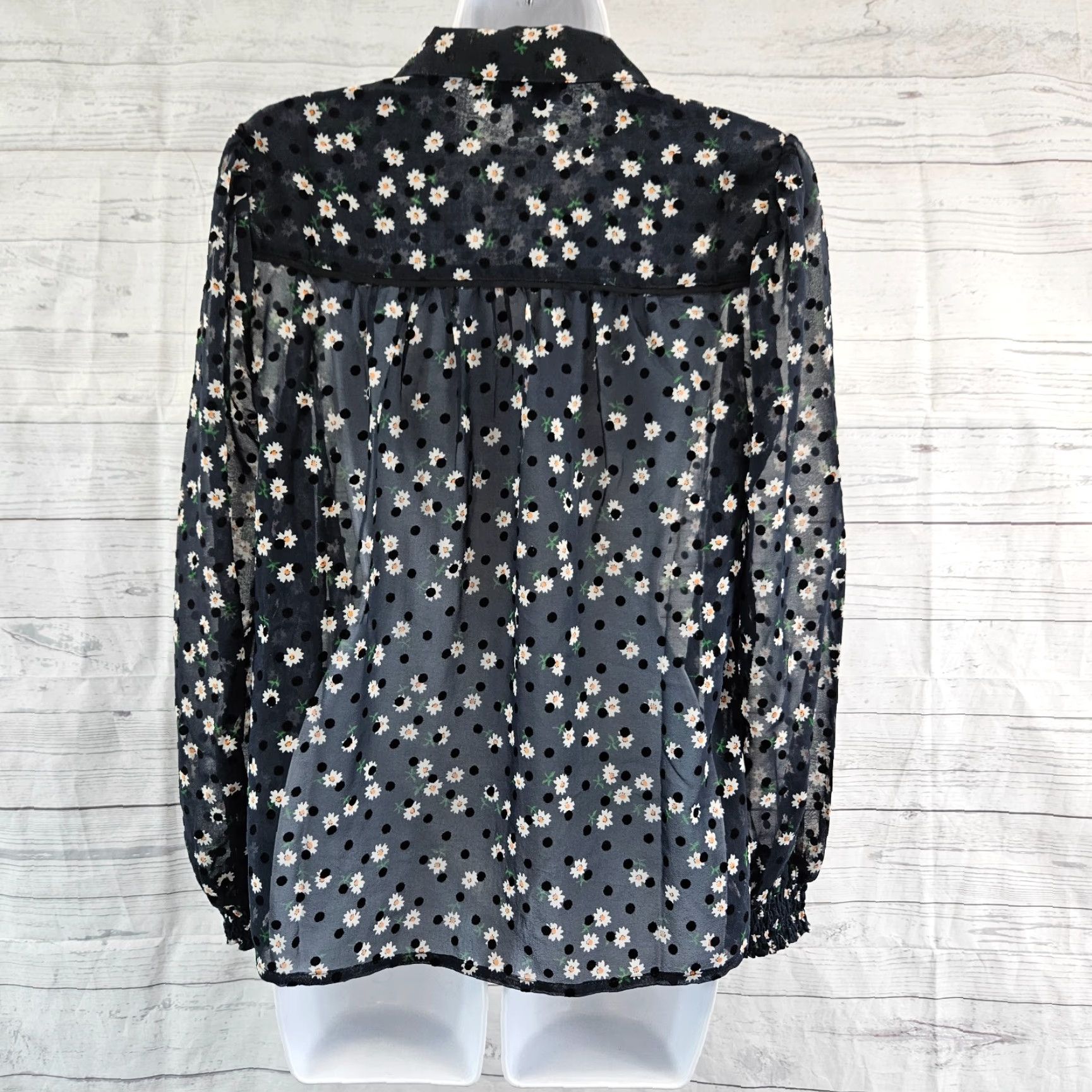 Topshop Topshop Button-Up Shirt Womens Sz 4 Multicolor Polka Dot Floral Sheer Long Sleeve Collared Size S / US 4 / IT 40 - 4 Thumbnail