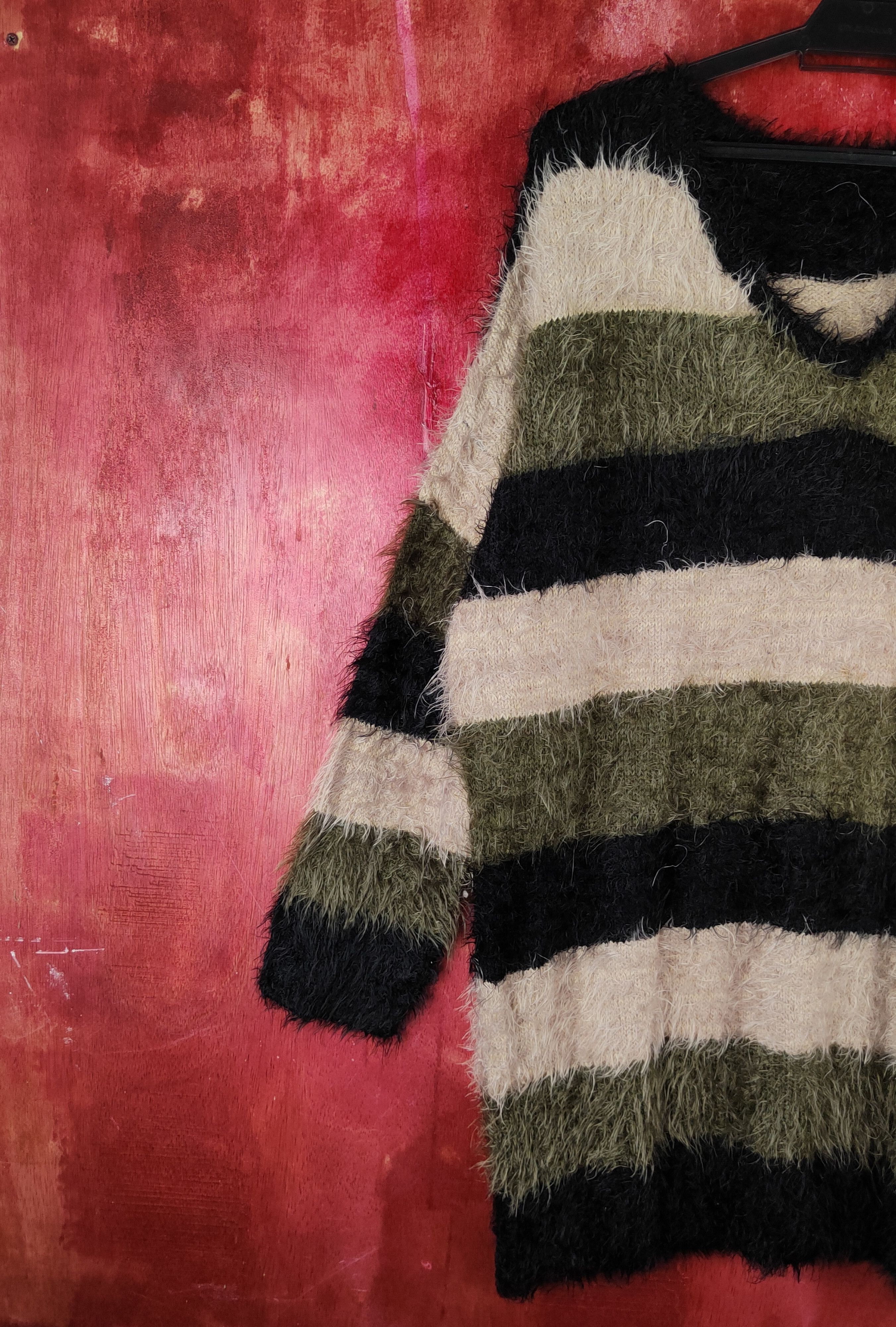 Homespun Knitwear Q.F.M Black Olive Shag Shaggy Fur Mohair Knitwear #S1975 Size XL / US 12-14 / IT 48-50 - 3 Thumbnail