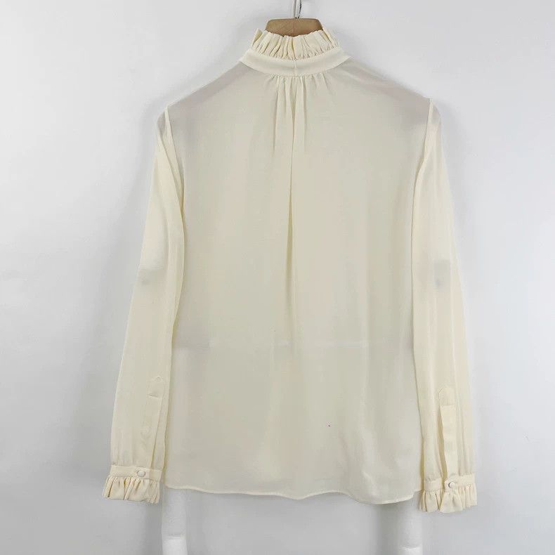 Saint Laurent Paris Saint Laurent ParisLong Sleeve Shirt in Beige with Wood Ea Size XXS / US 00 / IT 34 - 2 Thumbnail